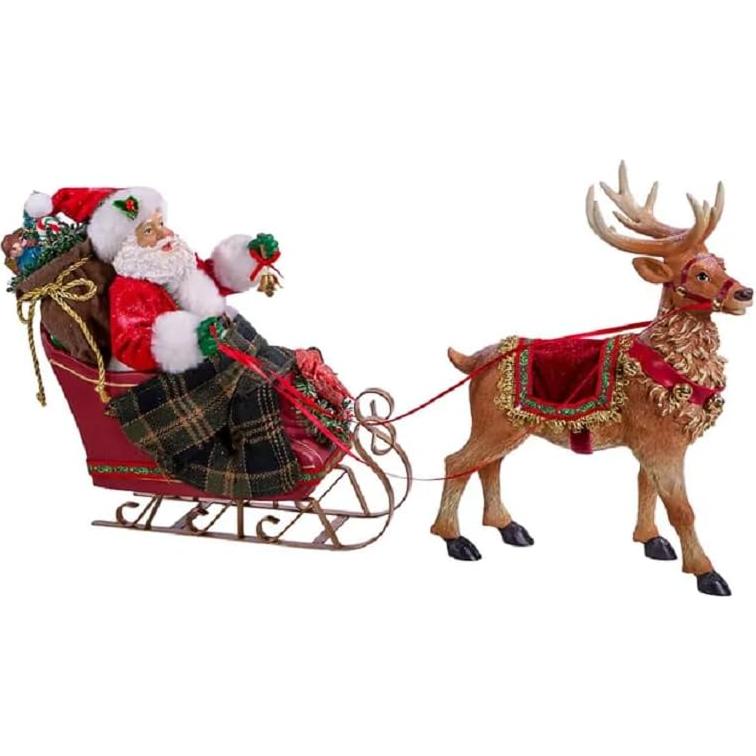 Figura navideña Santa en trineo con reno Kurt Adler 25 cm