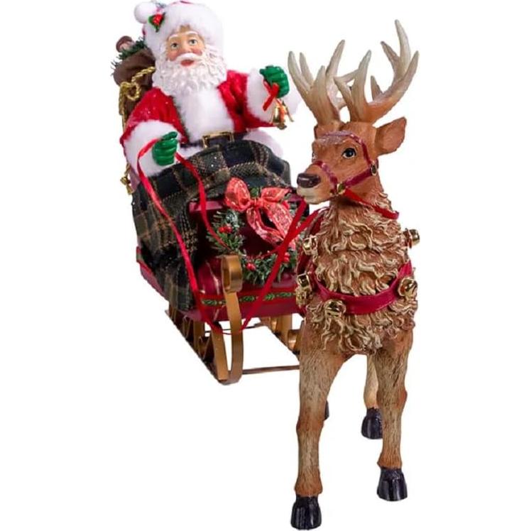 Figura navideña Santa en trineo con reno Kurt Adler 25 cm
