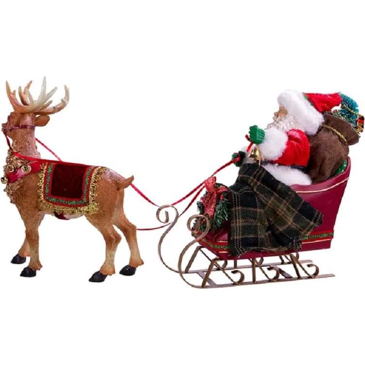 Figura navideña Santa en trineo con reno Kurt Adler 25 cm