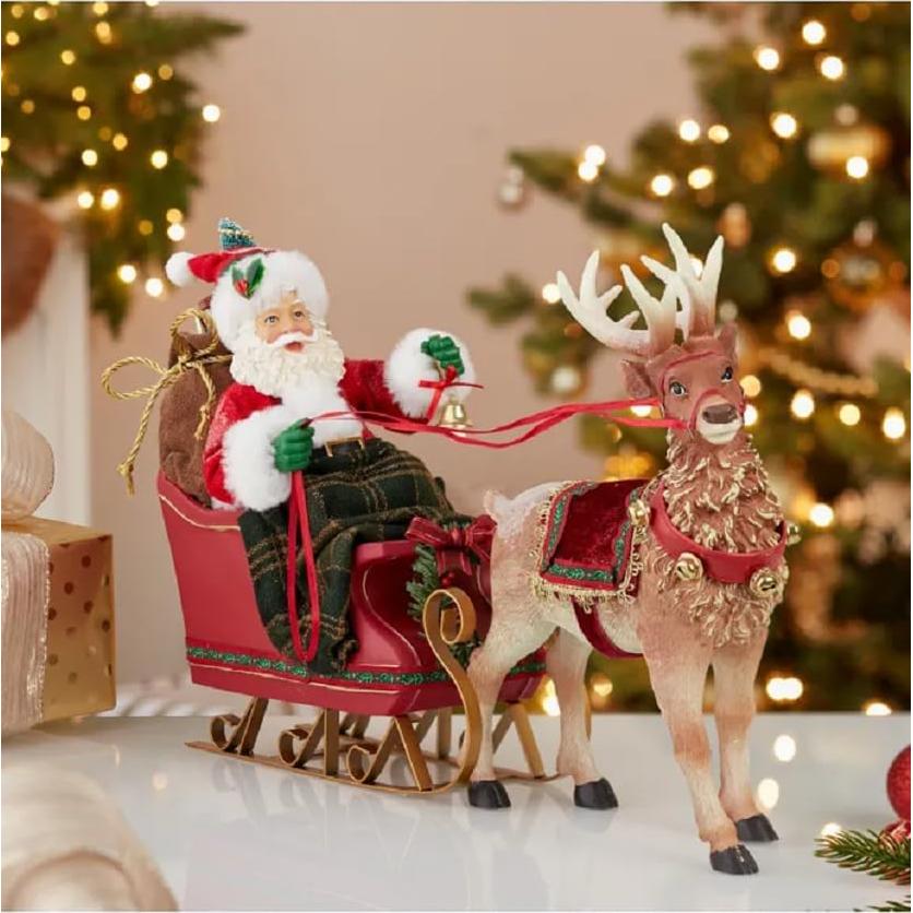 Figura navideña Santa en trineo con reno Kurt Adler 25 cm