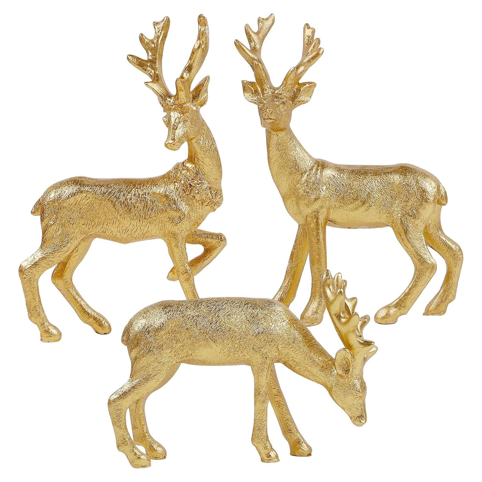 Juego de 3 Ciervos Dorados de Resina Lulu Home - Decoración Navidad