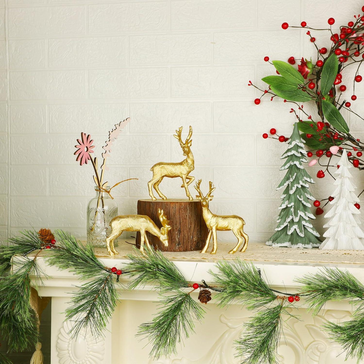 Juego de 3 Ciervos Dorados de Resina Lulu Home - Decoración Navidad