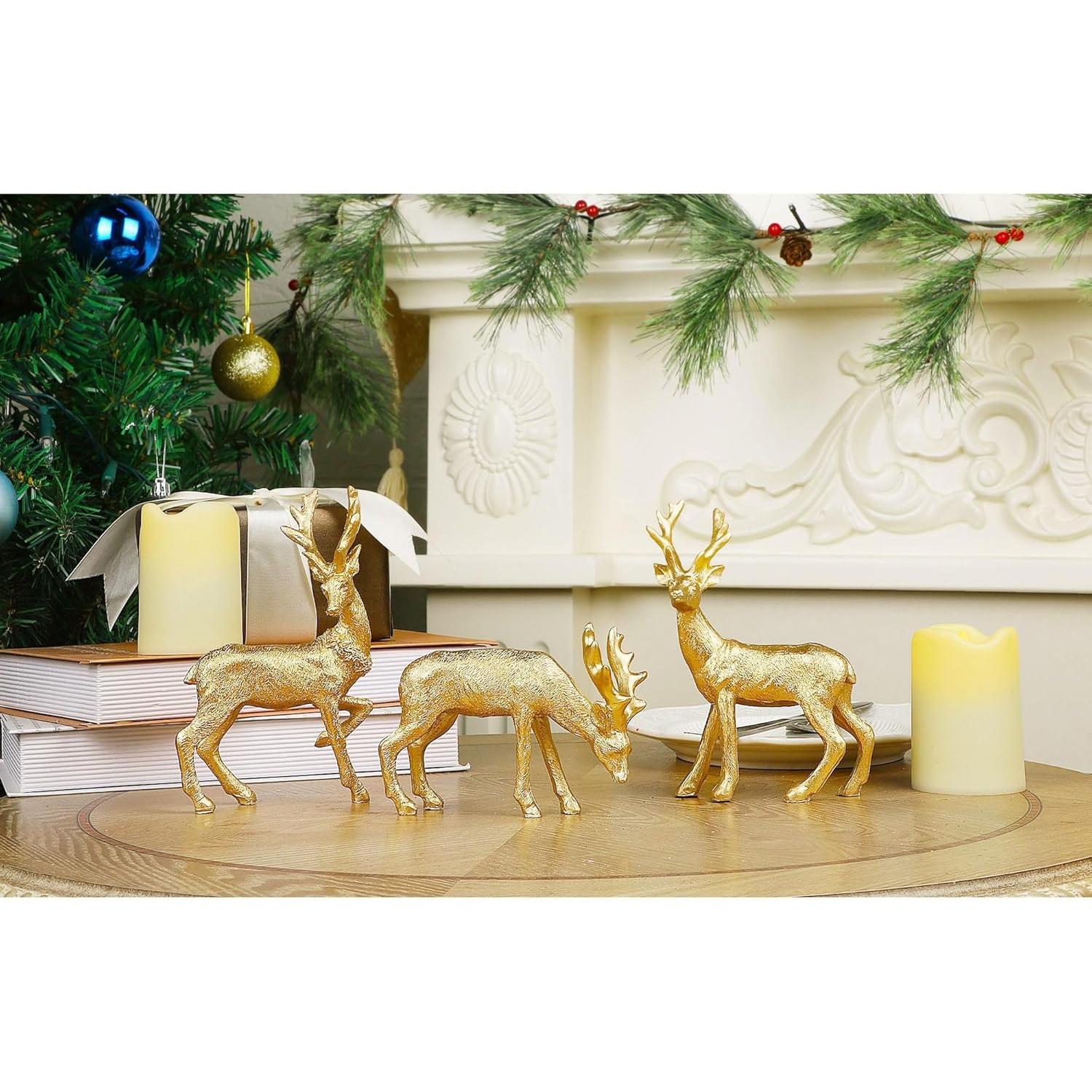 Juego de 3 Ciervos Dorados de Resina Lulu Home - Decoración Navidad