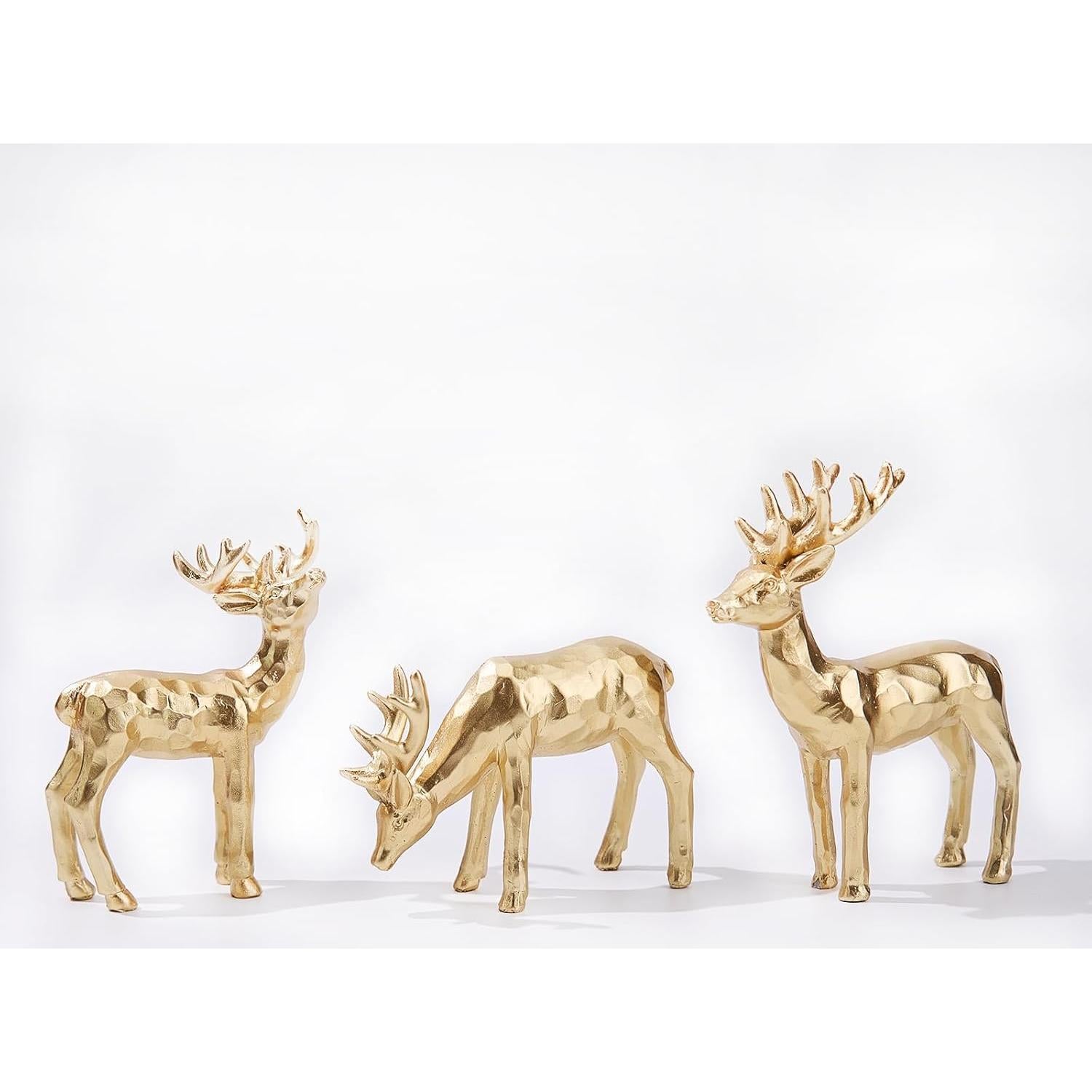 Juego de 3 Figuras de Reno Doradas de Resina para Navidad