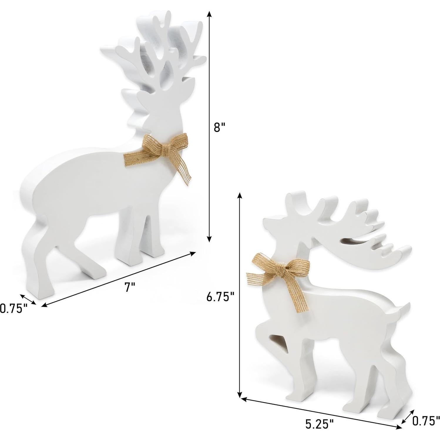 Set de 2 Decoraciones de Mesa de Reno de Madera Blanca