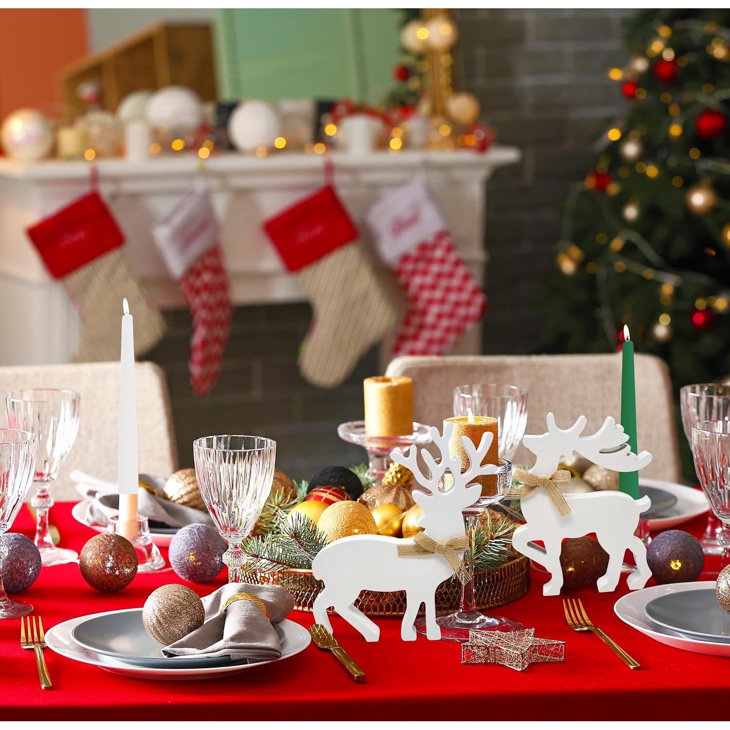 Set de 2 Decoraciones de Mesa de Reno de Madera Blanca