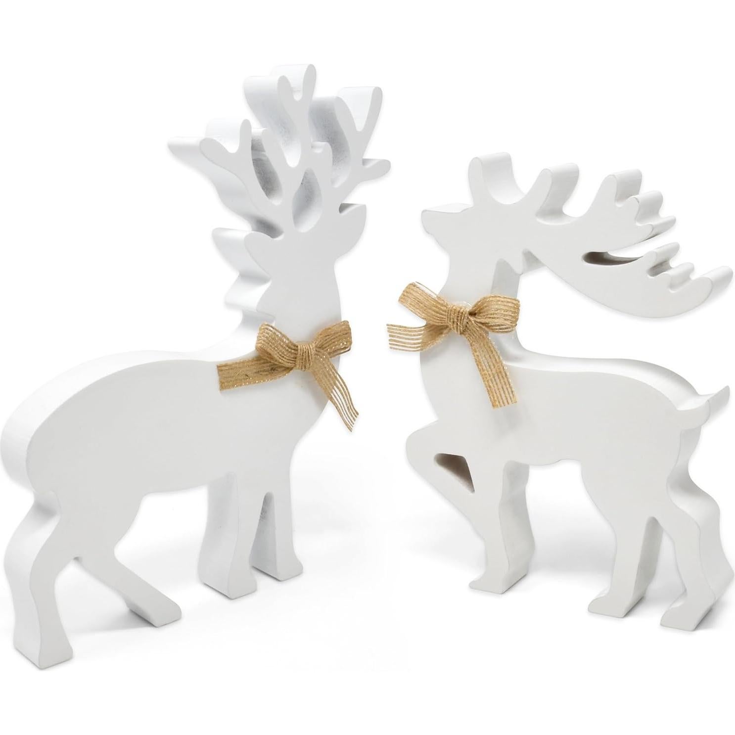 Set de 2 Decoraciones de Mesa de Reno de Madera Blanca