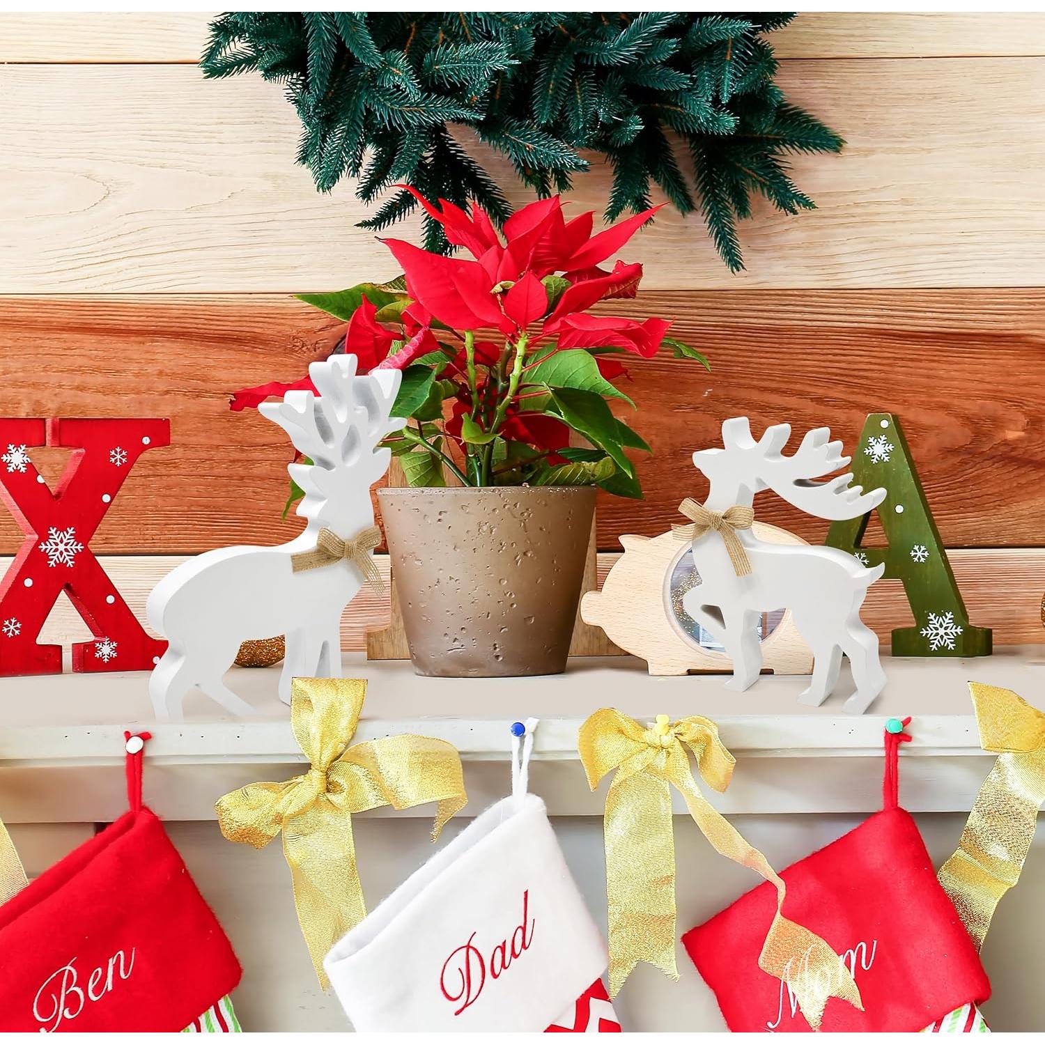 Set de 2 Decoraciones de Mesa de Reno de Madera Blanca