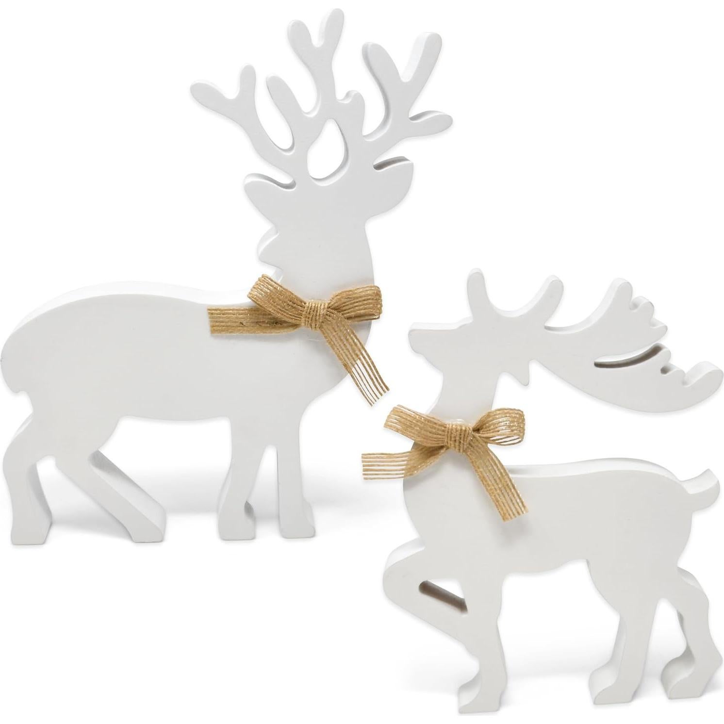 Set de 2 Decoraciones de Mesa de Reno de Madera Blanca