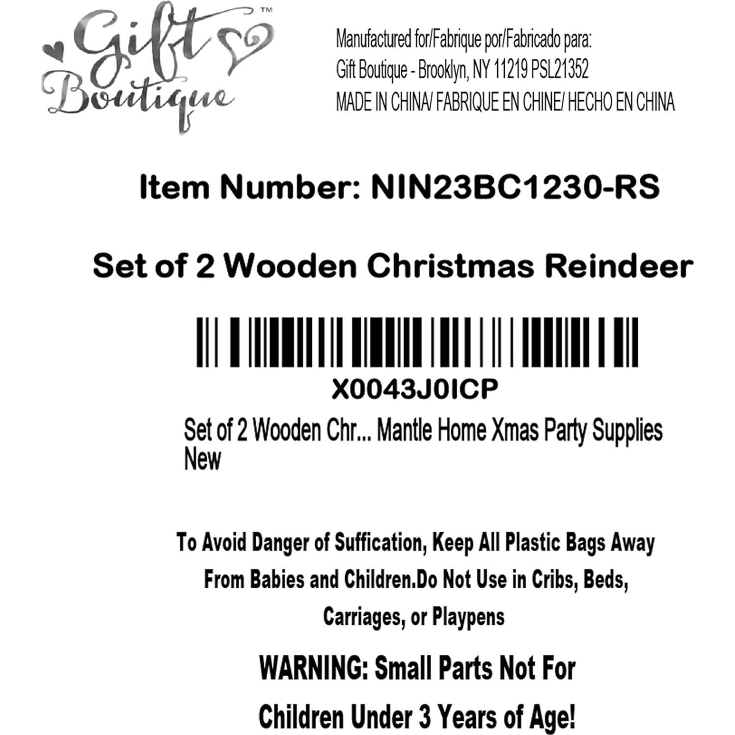 Set de 2 Decoraciones de Mesa de Reno de Madera Blanca