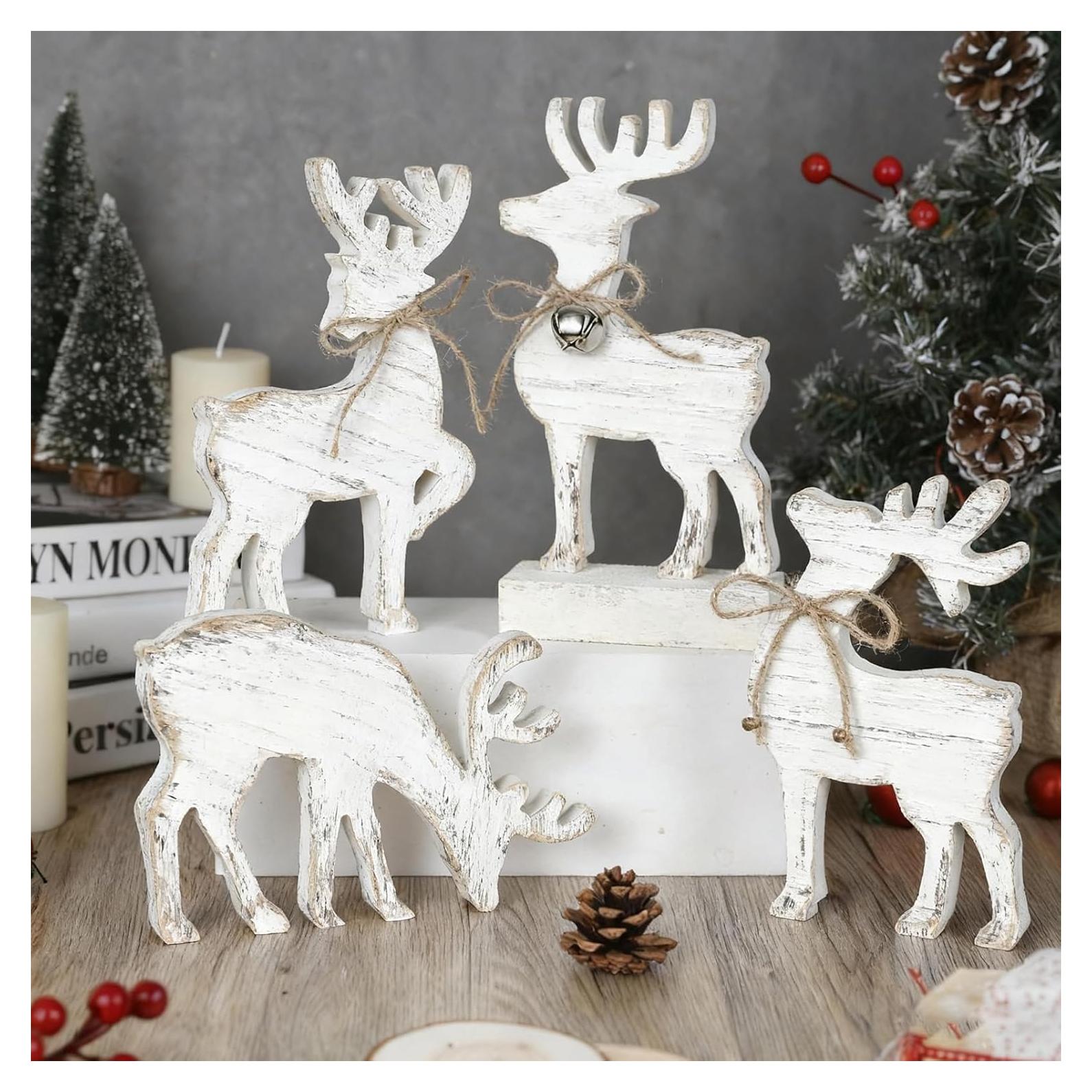 8 Ciervos de Madera Vintage para Decoración Navideña