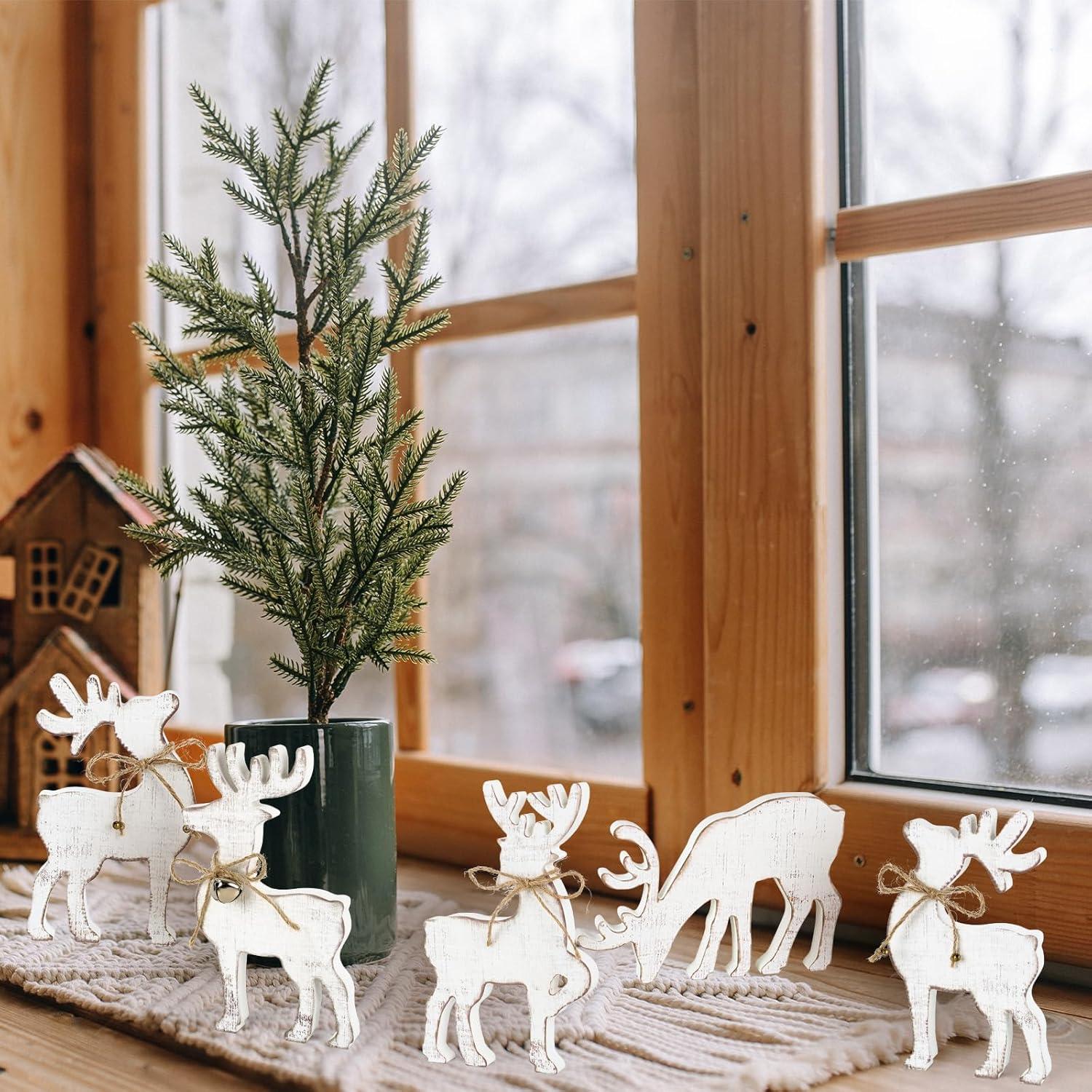 8 Ciervos de Madera Vintage para Decoración Navideña