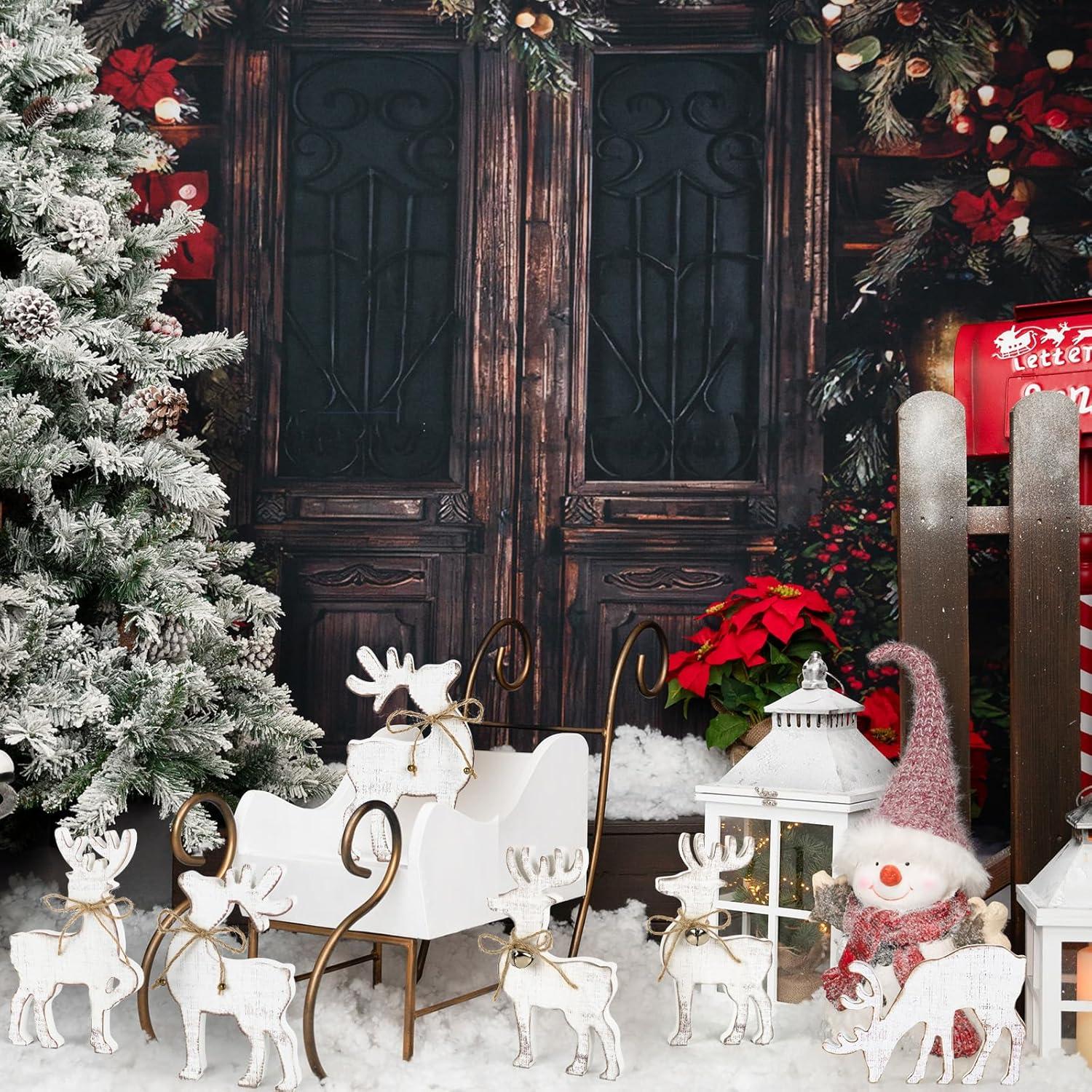 8 Ciervos de Madera Vintage para Decoración Navideña