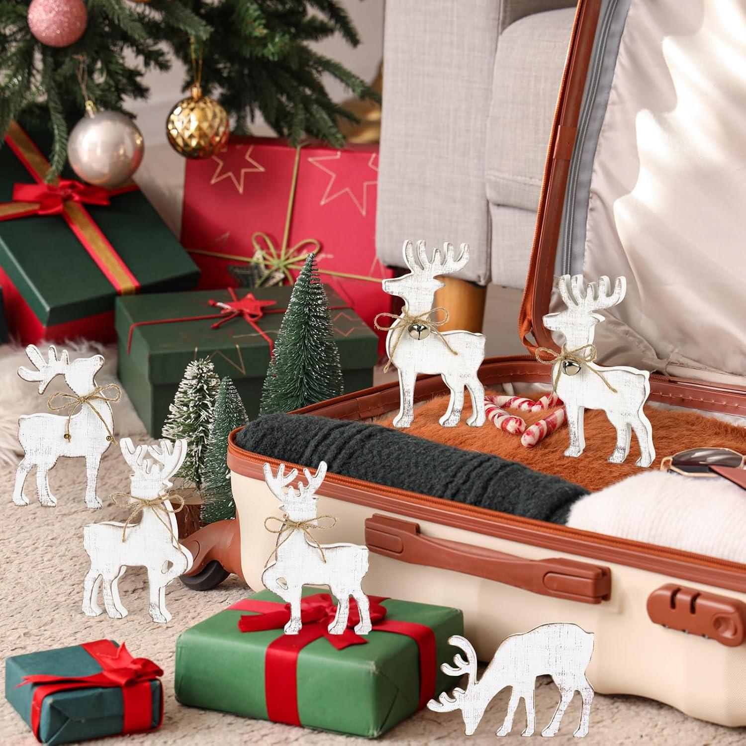 8 Ciervos de Madera Vintage para Decoración Navideña