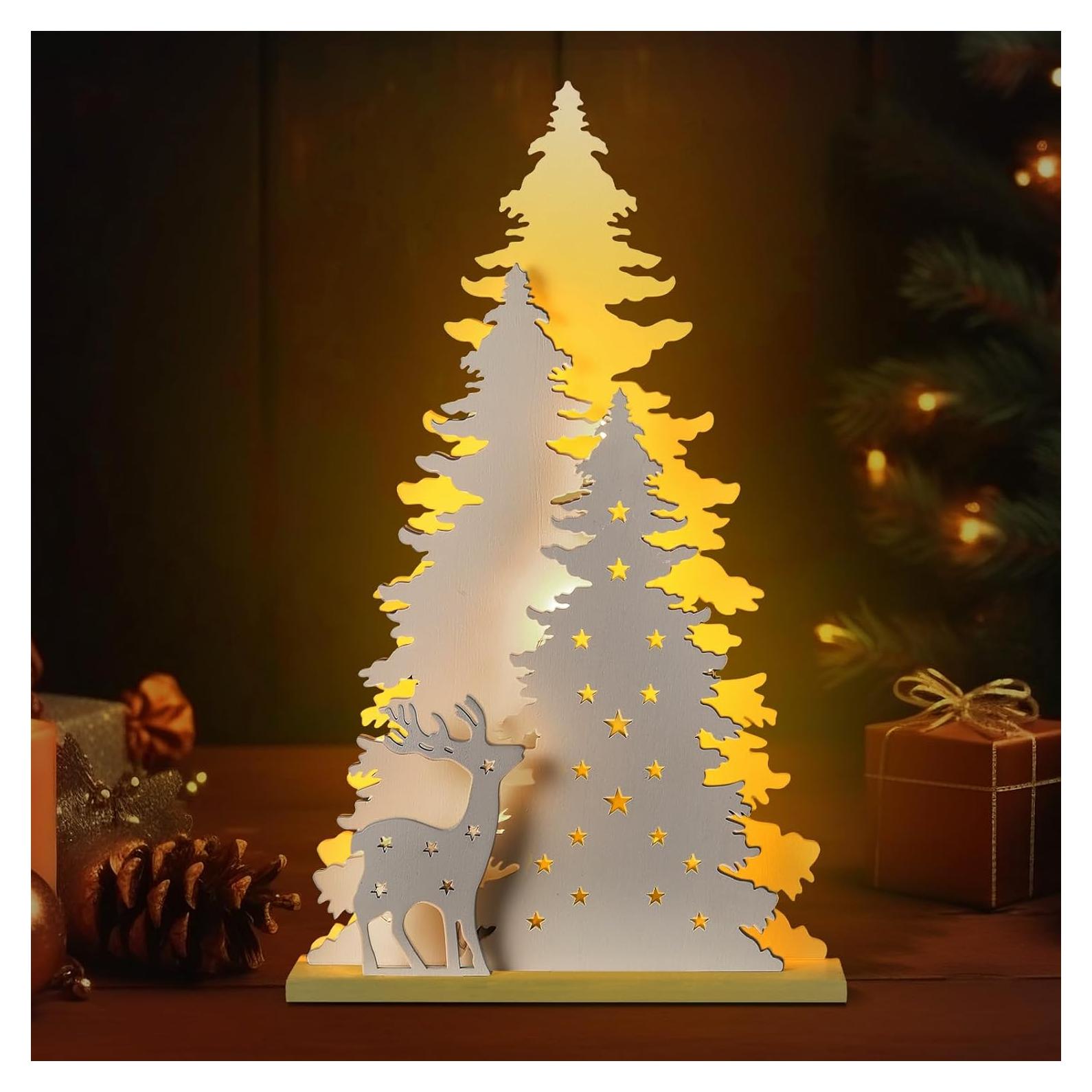 Decoración de Mesa de Navidad Moucuny Reno 34.9 cm Madera Blanca