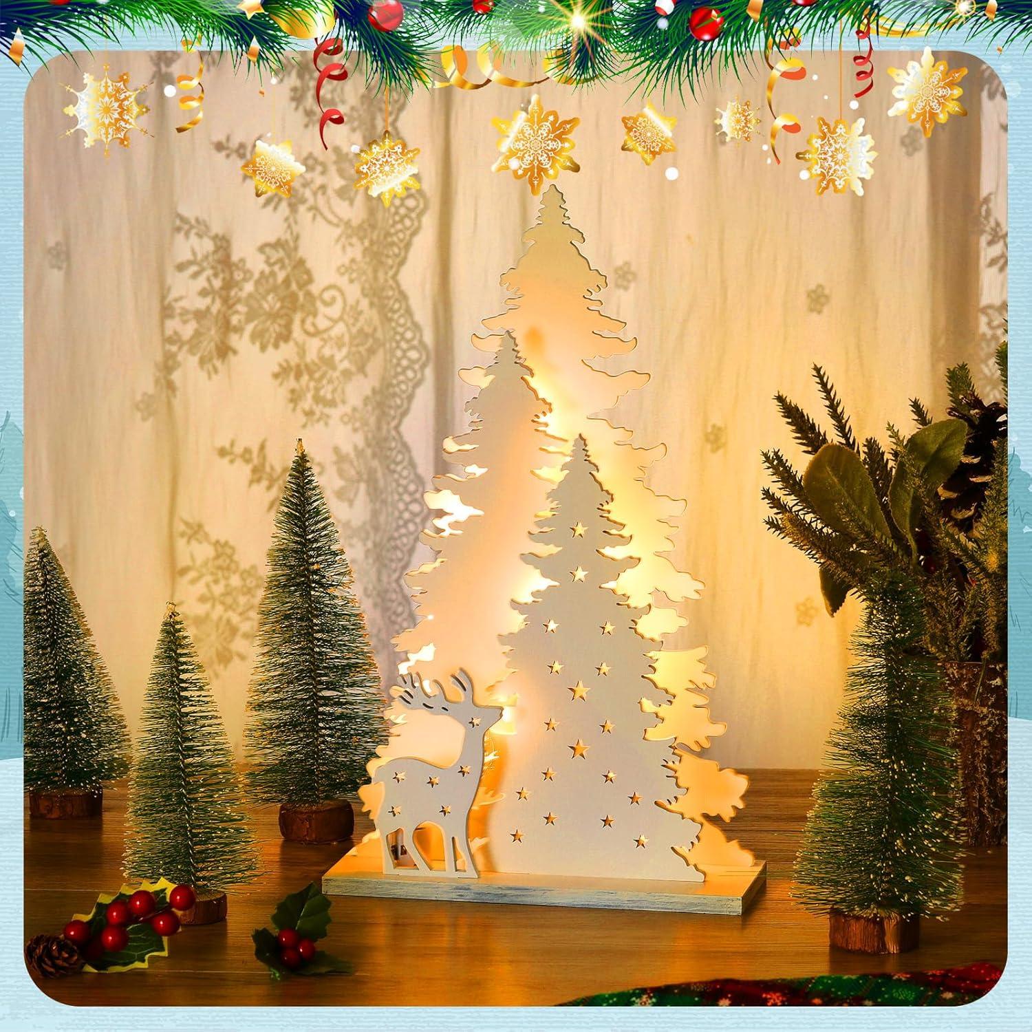 Decoración de Mesa de Navidad Moucuny Reno 34.9 cm Madera Blanca