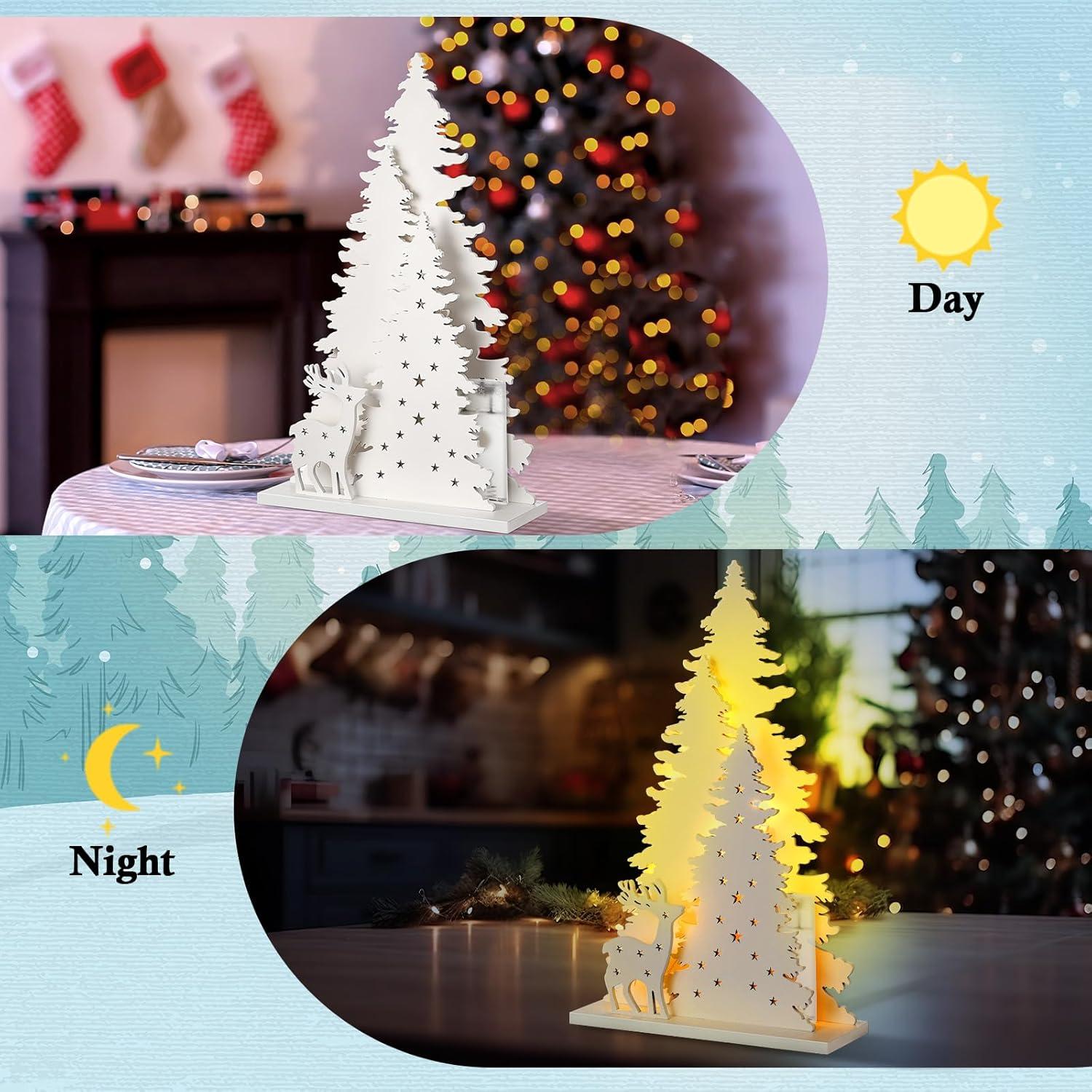 Decoración de Mesa de Navidad Moucuny Reno 34.9 cm Madera Blanca