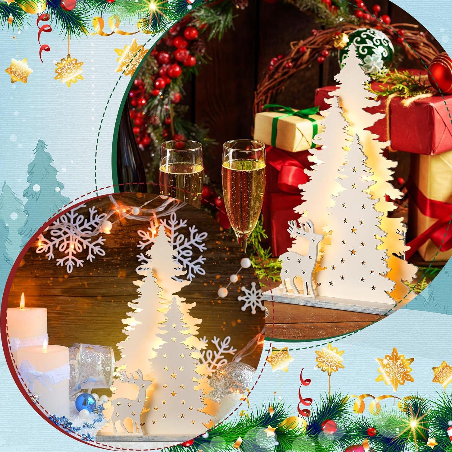 Decoración de Mesa de Navidad Moucuny Reno 34.9 cm Madera Blanca