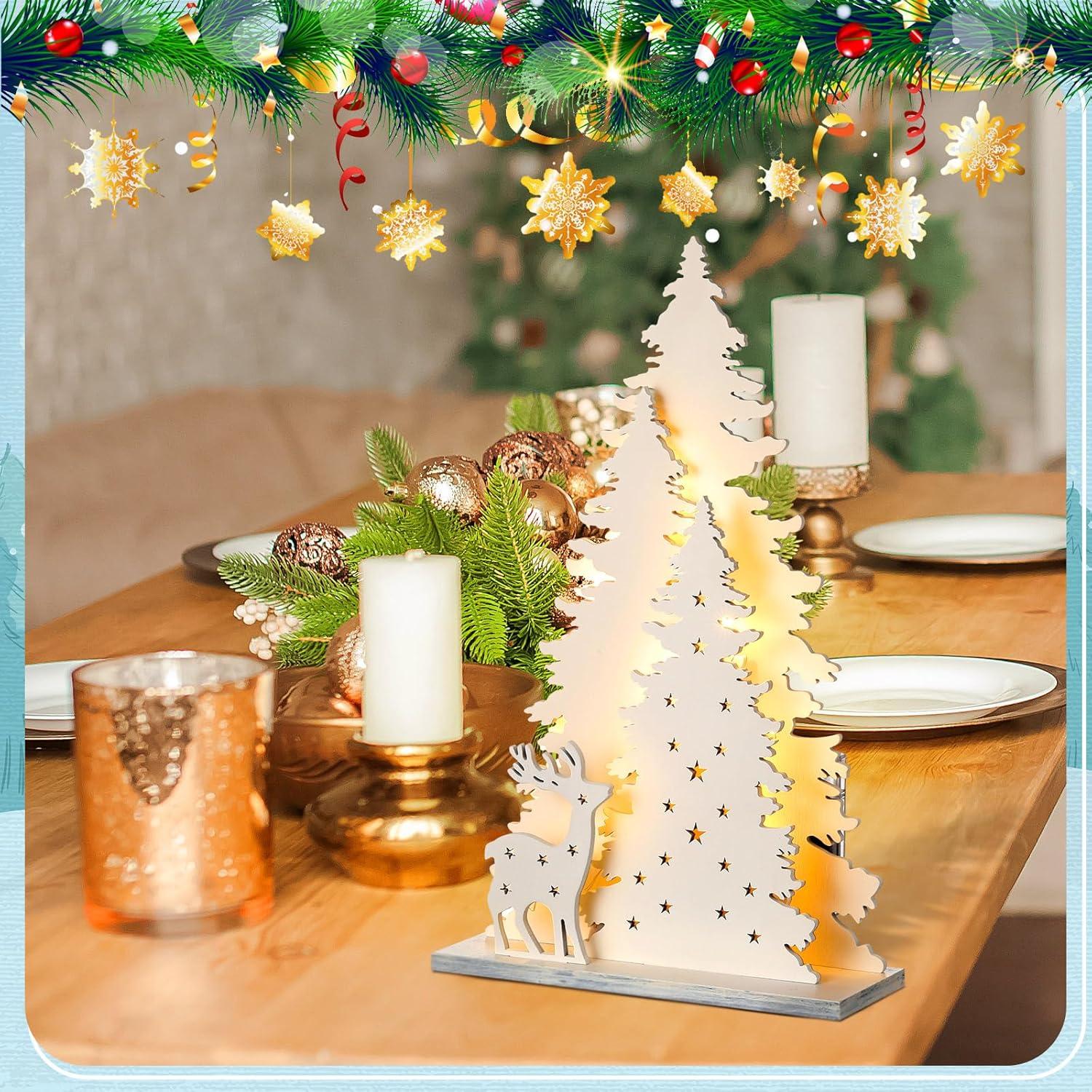 Decoración de Mesa de Navidad Moucuny Reno 34.9 cm Madera Blanca
