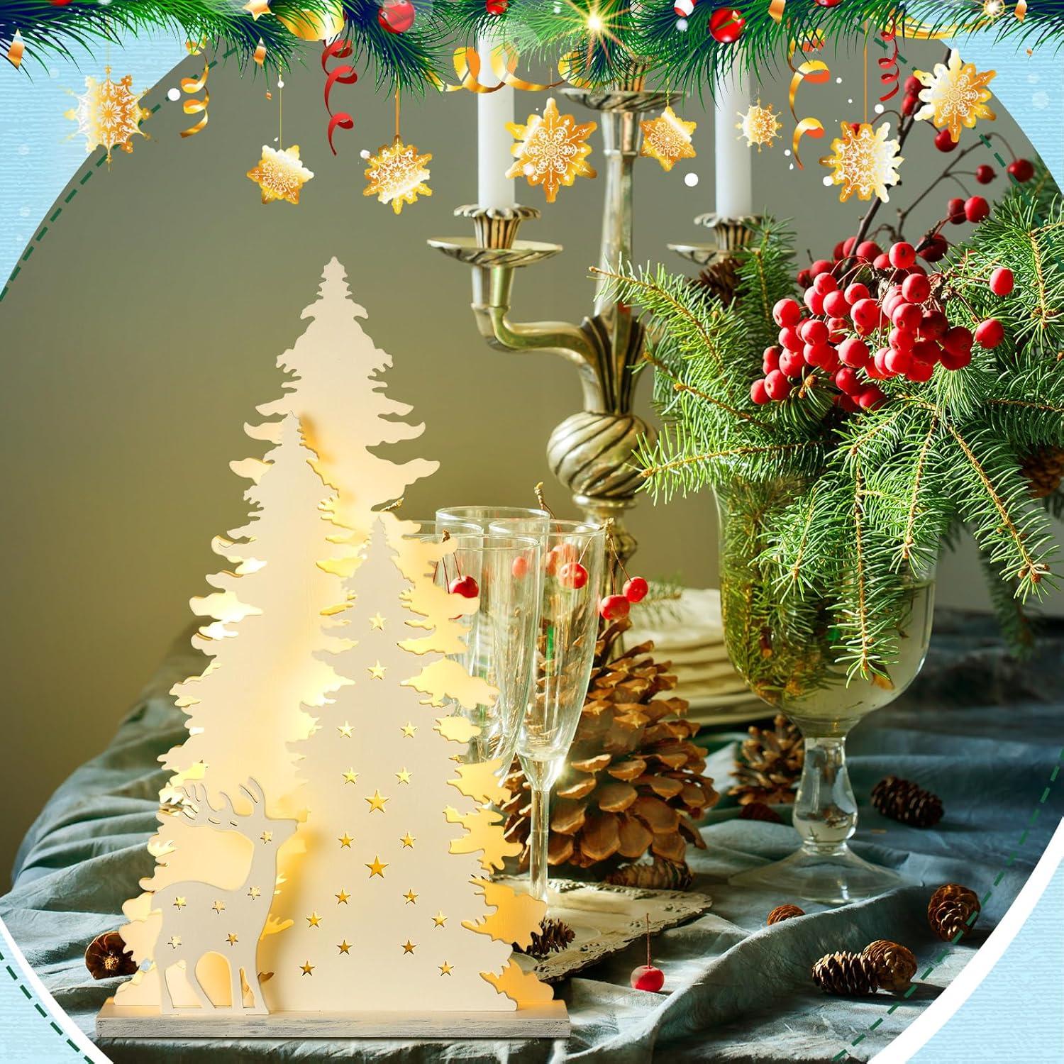 Decoración de Mesa de Navidad Moucuny Reno 34.9 cm Madera Blanca