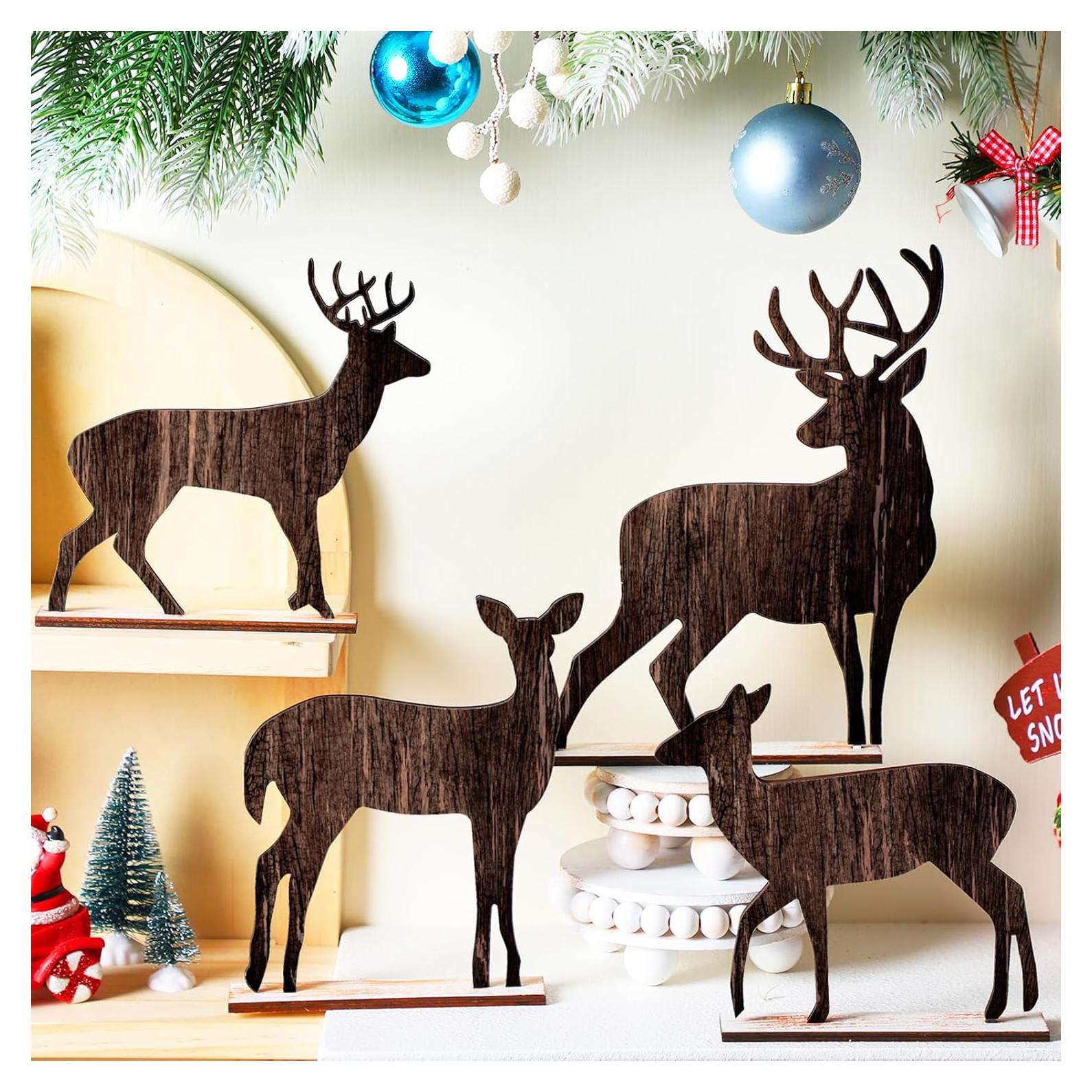 Decoraciones de Mesa de Navidad Barydat 4 Pcs Reno Madera