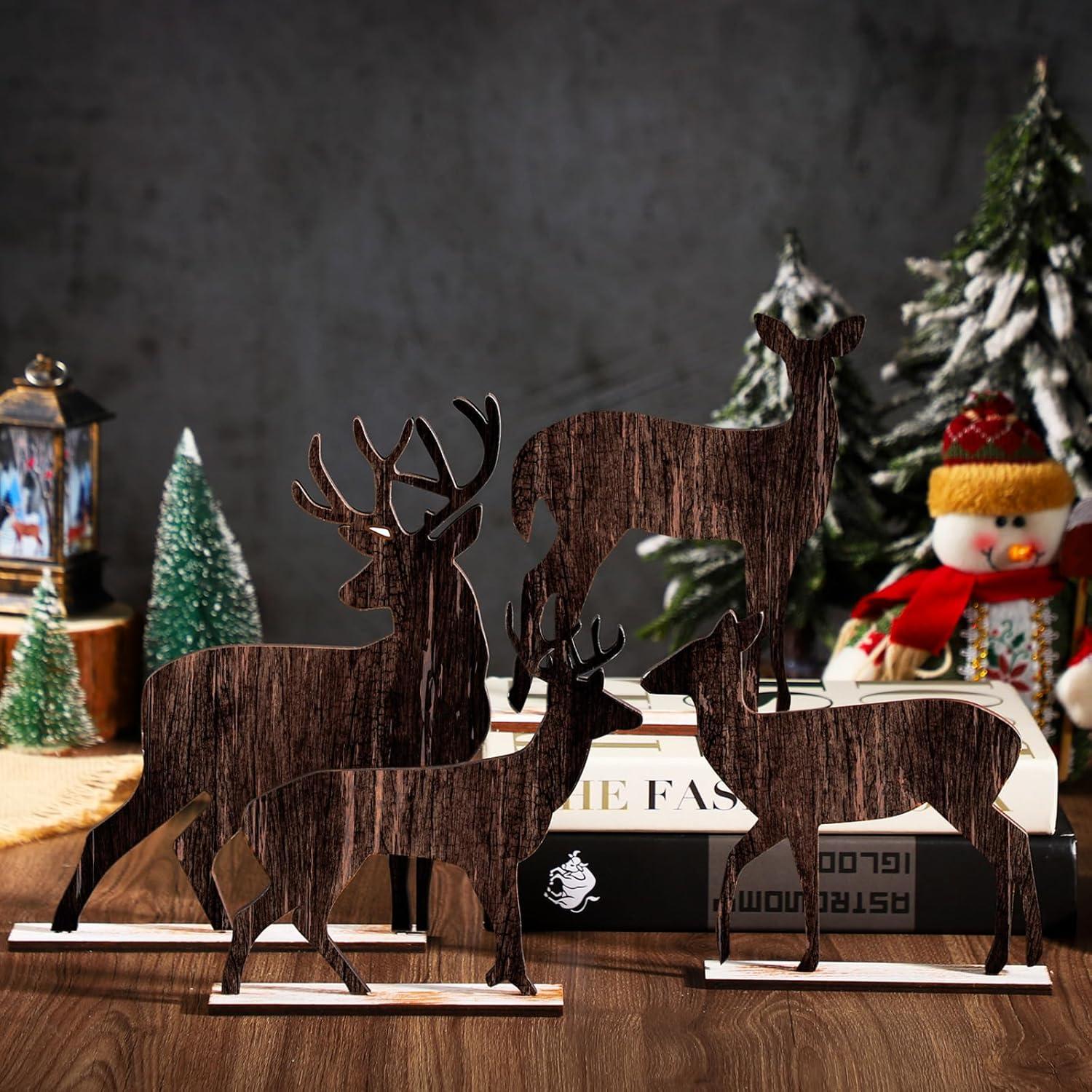 Decoraciones de Mesa de Navidad Barydat 4 Pcs Reno Madera