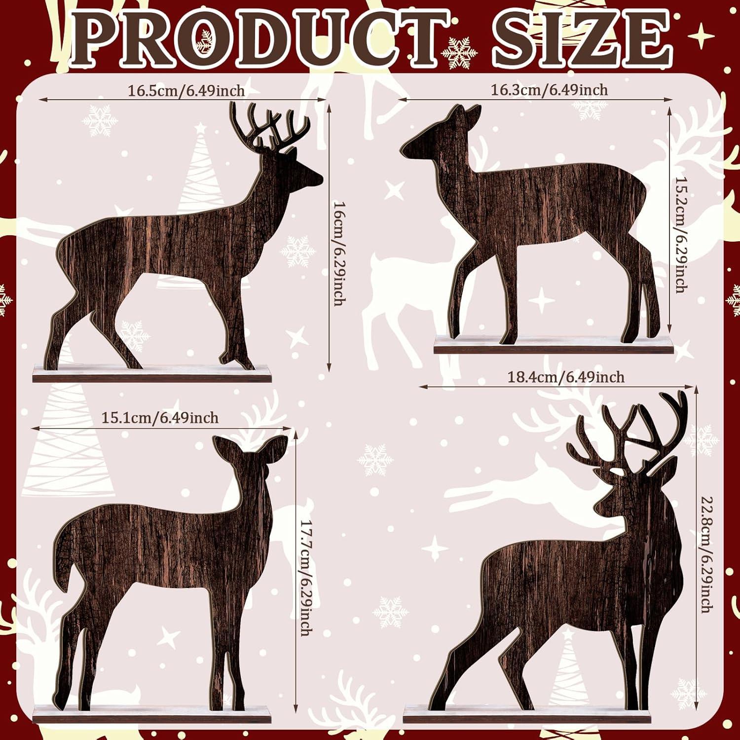 Decoraciones de Mesa de Navidad Barydat 4 Pcs Reno Madera