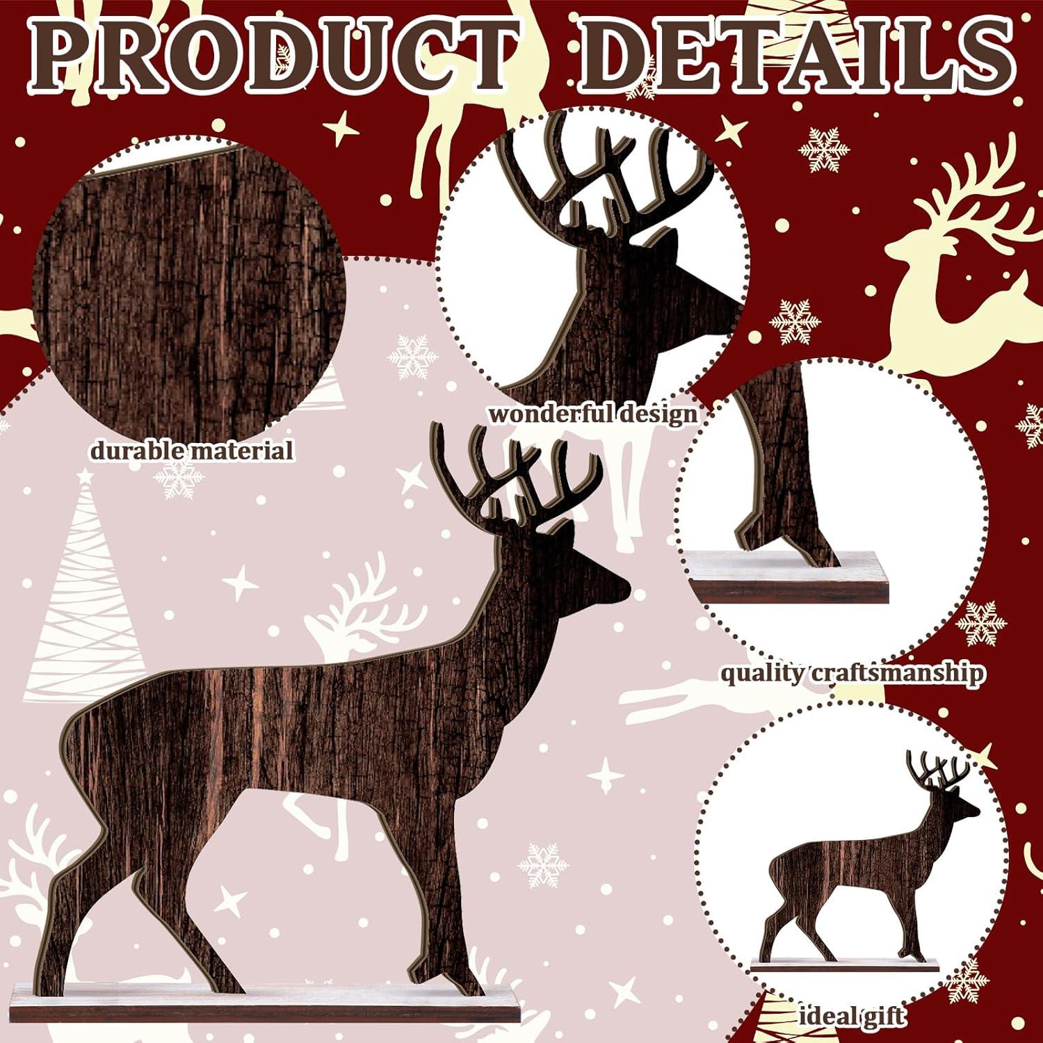 Decoraciones de Mesa de Navidad Barydat 4 Pcs Reno Madera