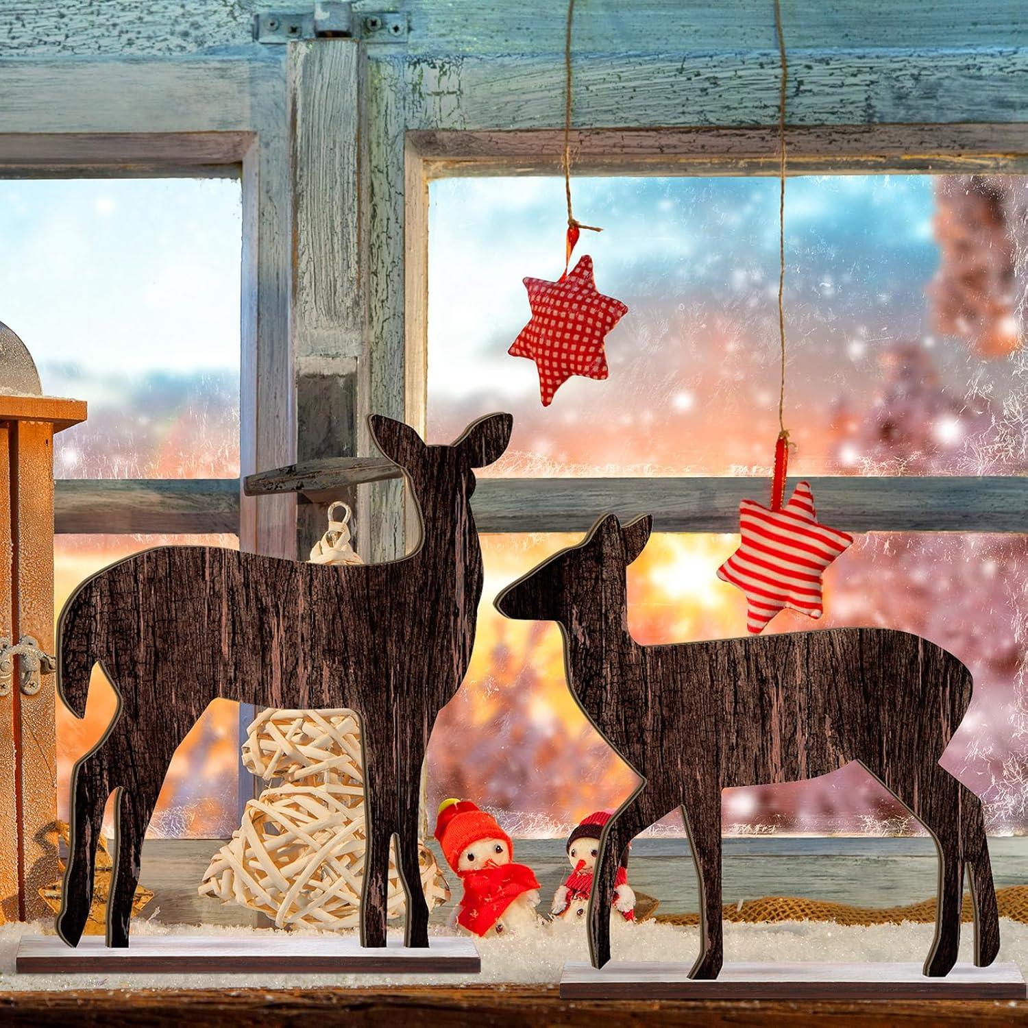 Decoraciones de Mesa de Navidad Barydat 4 Pcs Reno Madera