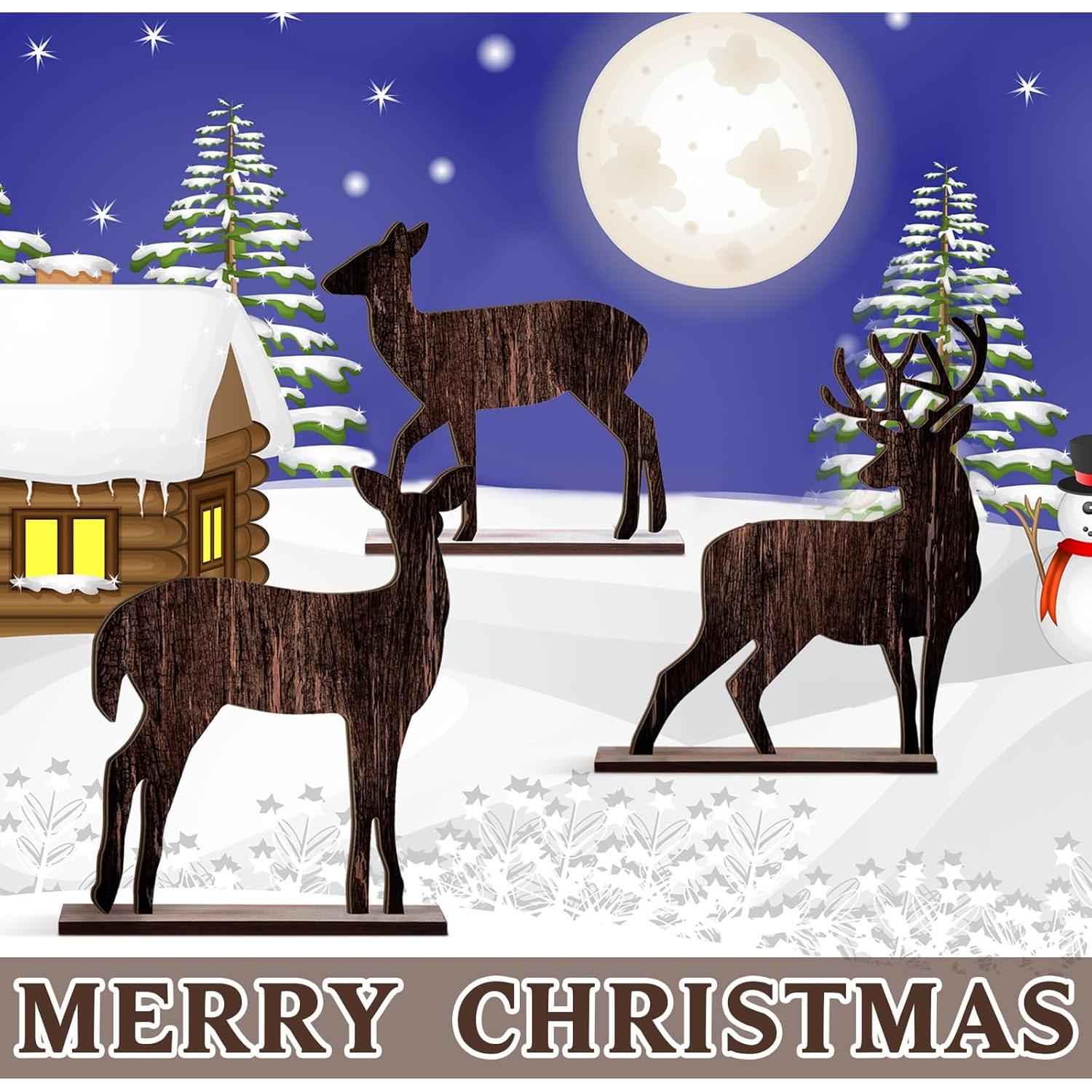 Decoraciones de Mesa de Navidad Barydat 4 Pcs Reno Madera