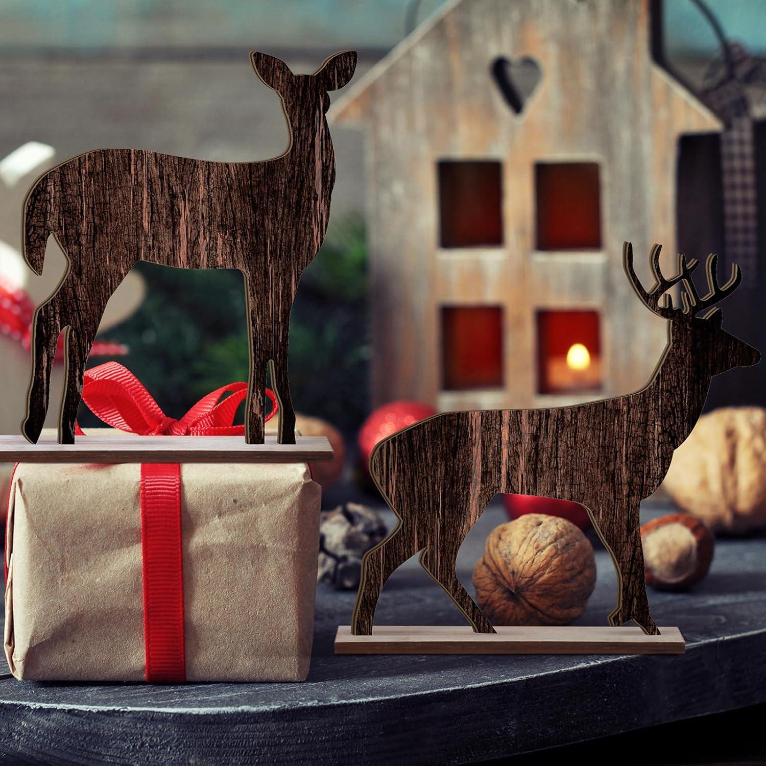 Decoraciones de Mesa de Navidad Barydat 4 Pcs Reno Madera