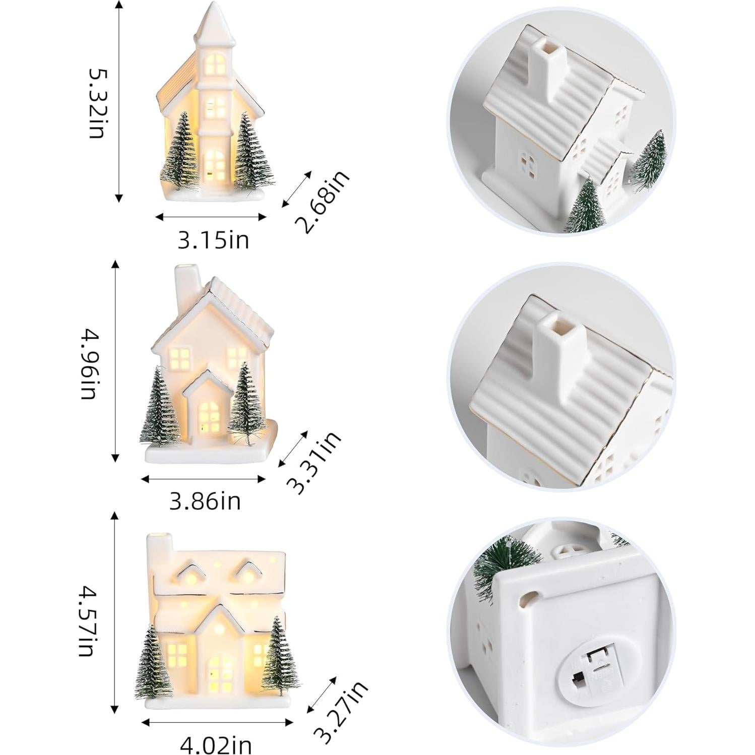 Casas de Pueblo Navideño AOMOONOA Cerámica 3 Piezas Iluminadas