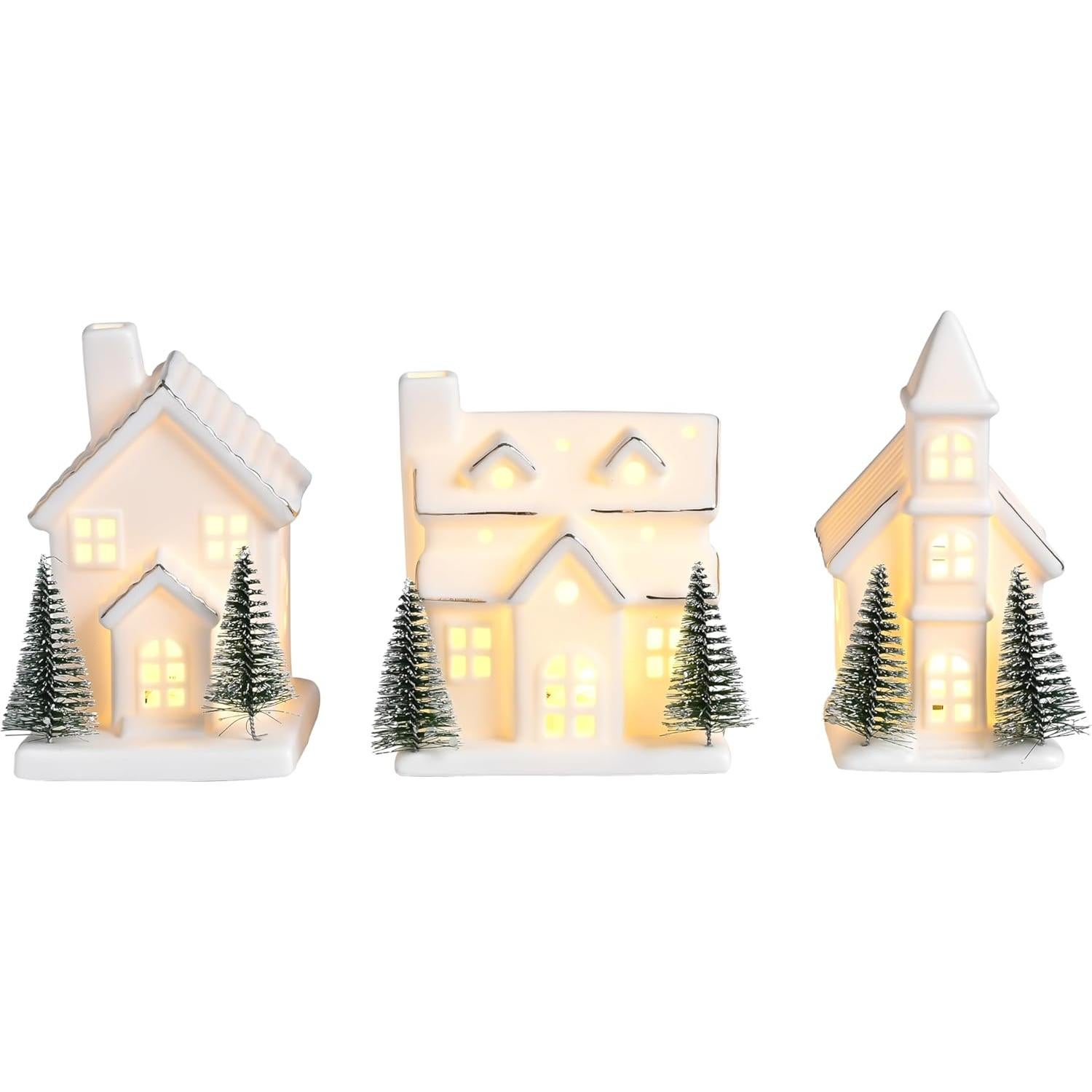 Casas de Pueblo Navideño AOMOONOA Cerámica 3 Piezas Iluminadas