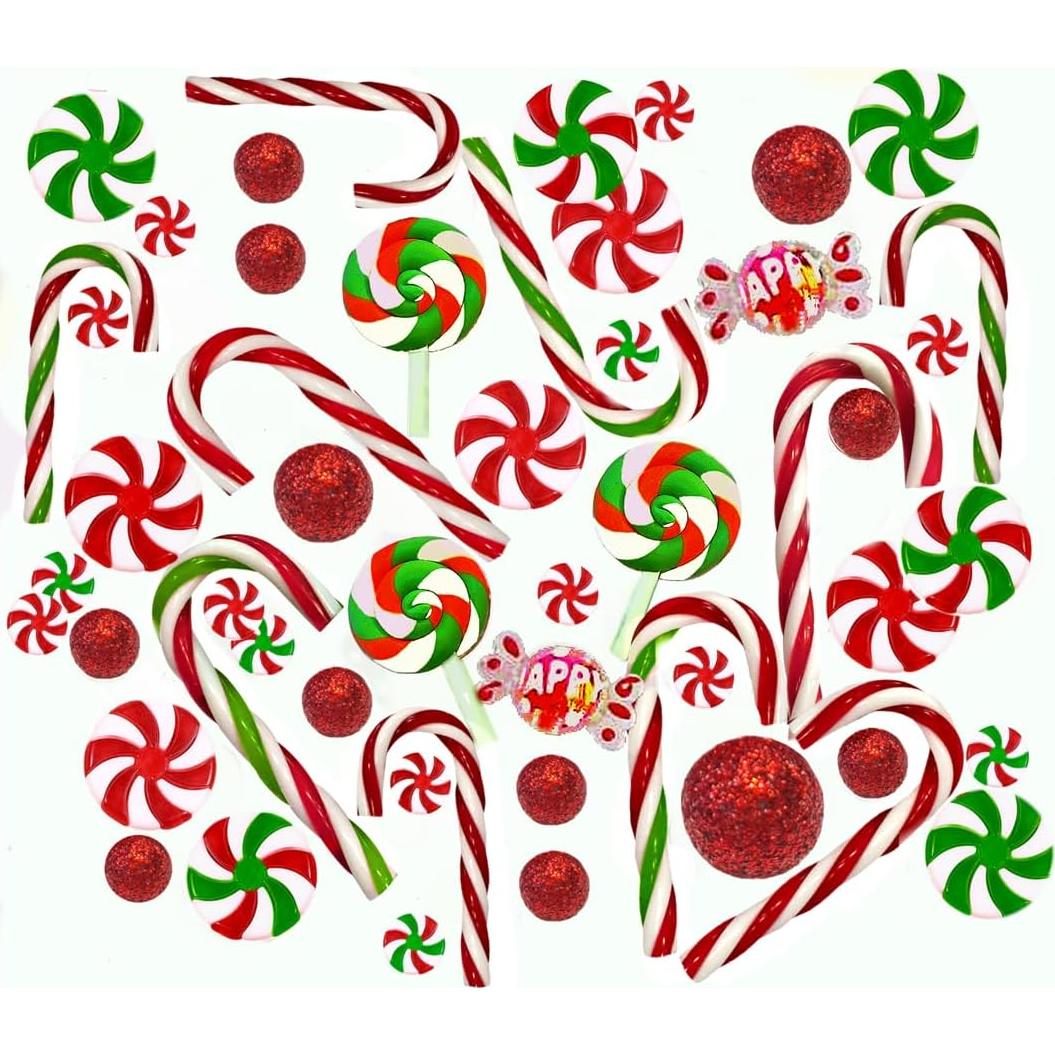 50 Bastones de Caramelo Flotantes Rojos y Verdes - Decoración Navideña