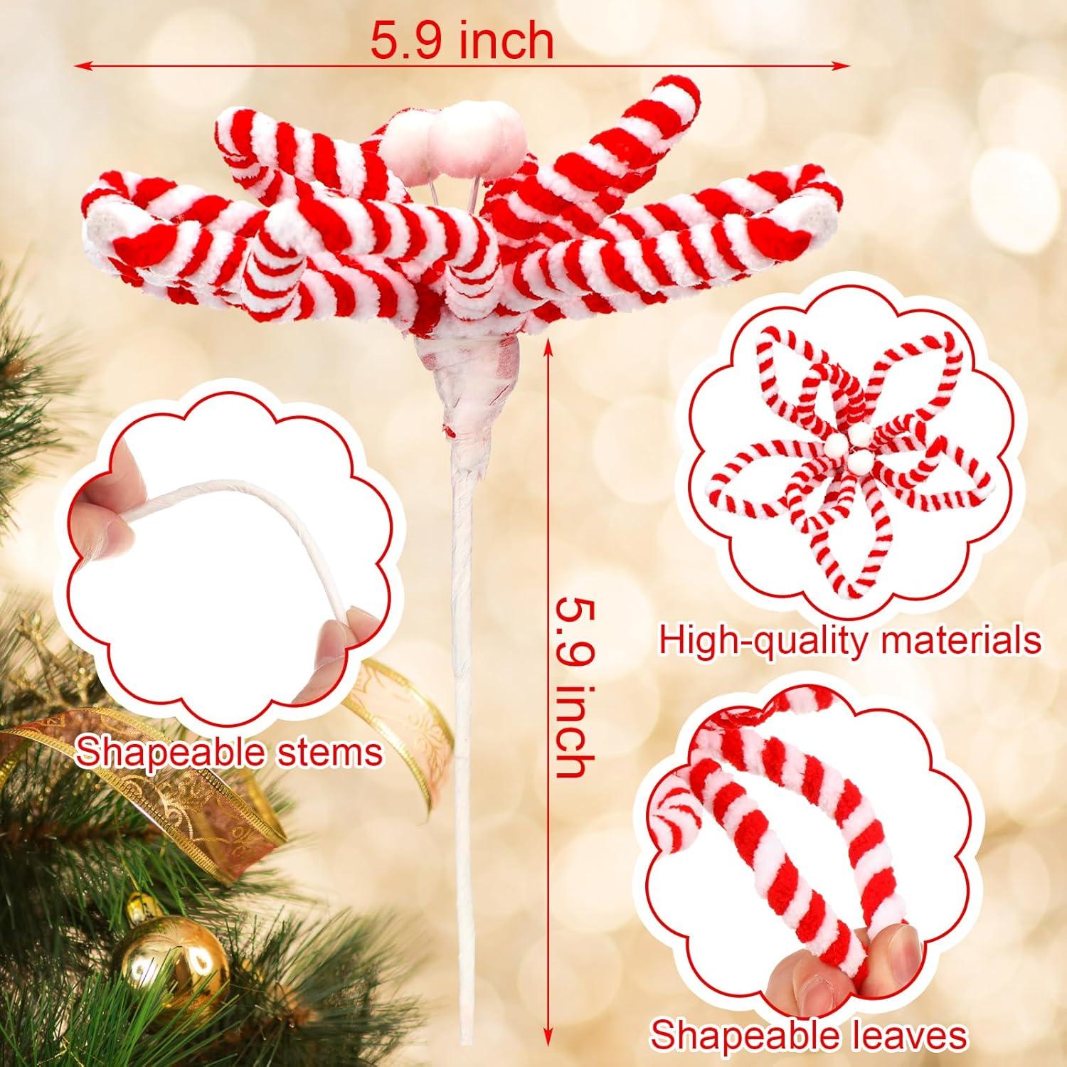 Bucherry 12 Adornos de Bastón de Caramelo de Seda para Navidad