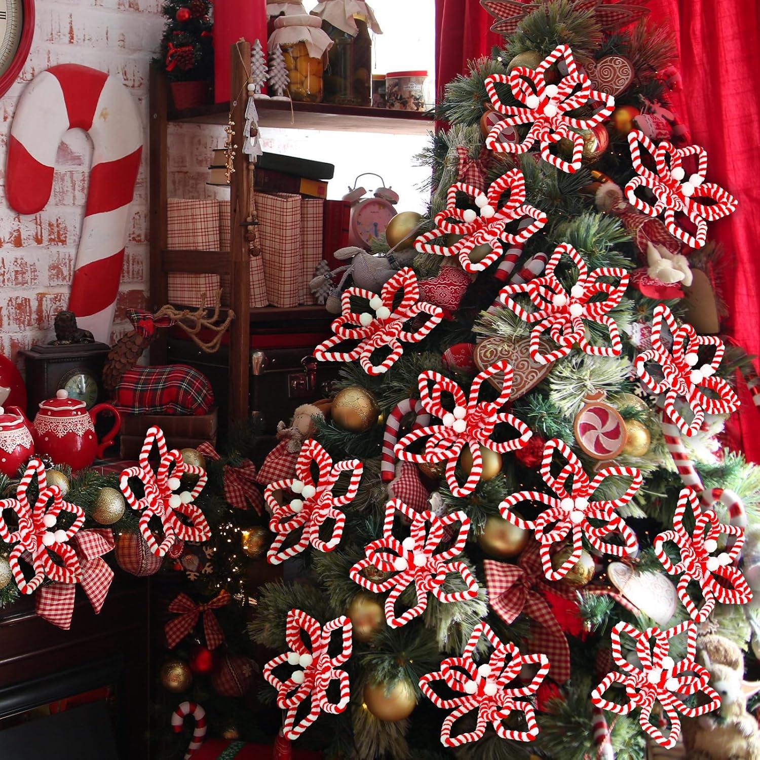 Bucherry 12 Adornos de Bastón de Caramelo de Seda para Navidad