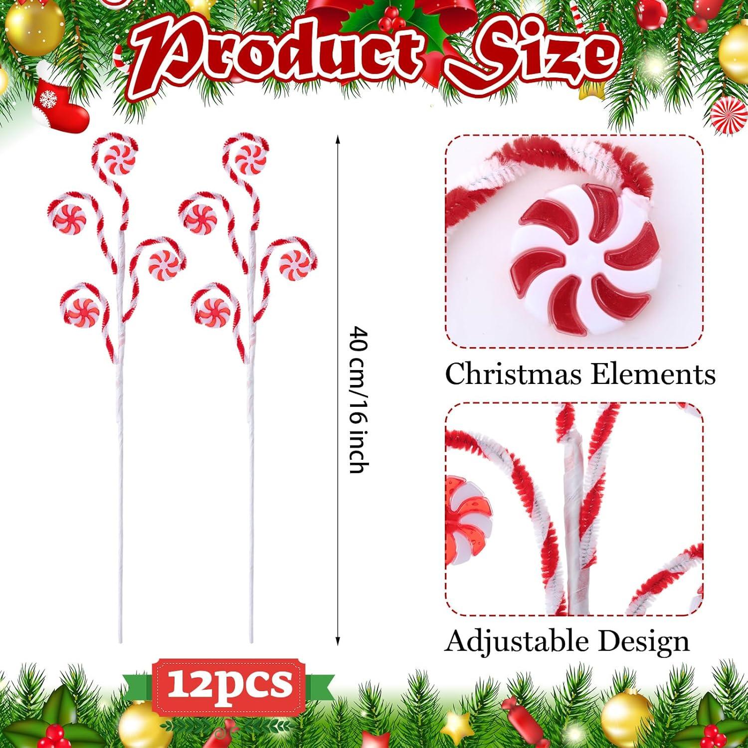 12 Palitos de Caramelo Rizados Suncalla 40 cm Decoración Navidad