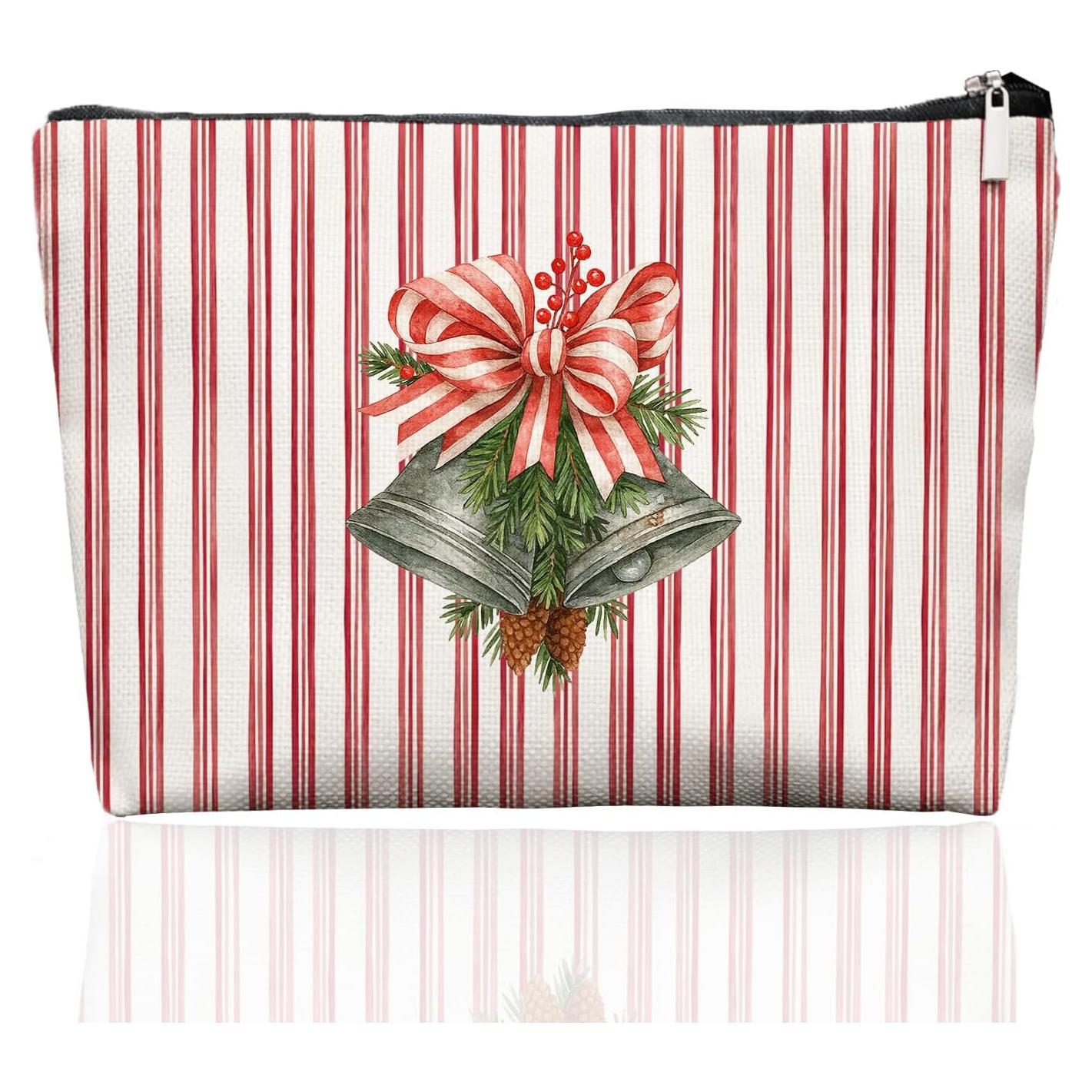 Bolsa de Maquillaje Navideña EKGJW con Campanas y Rayas
