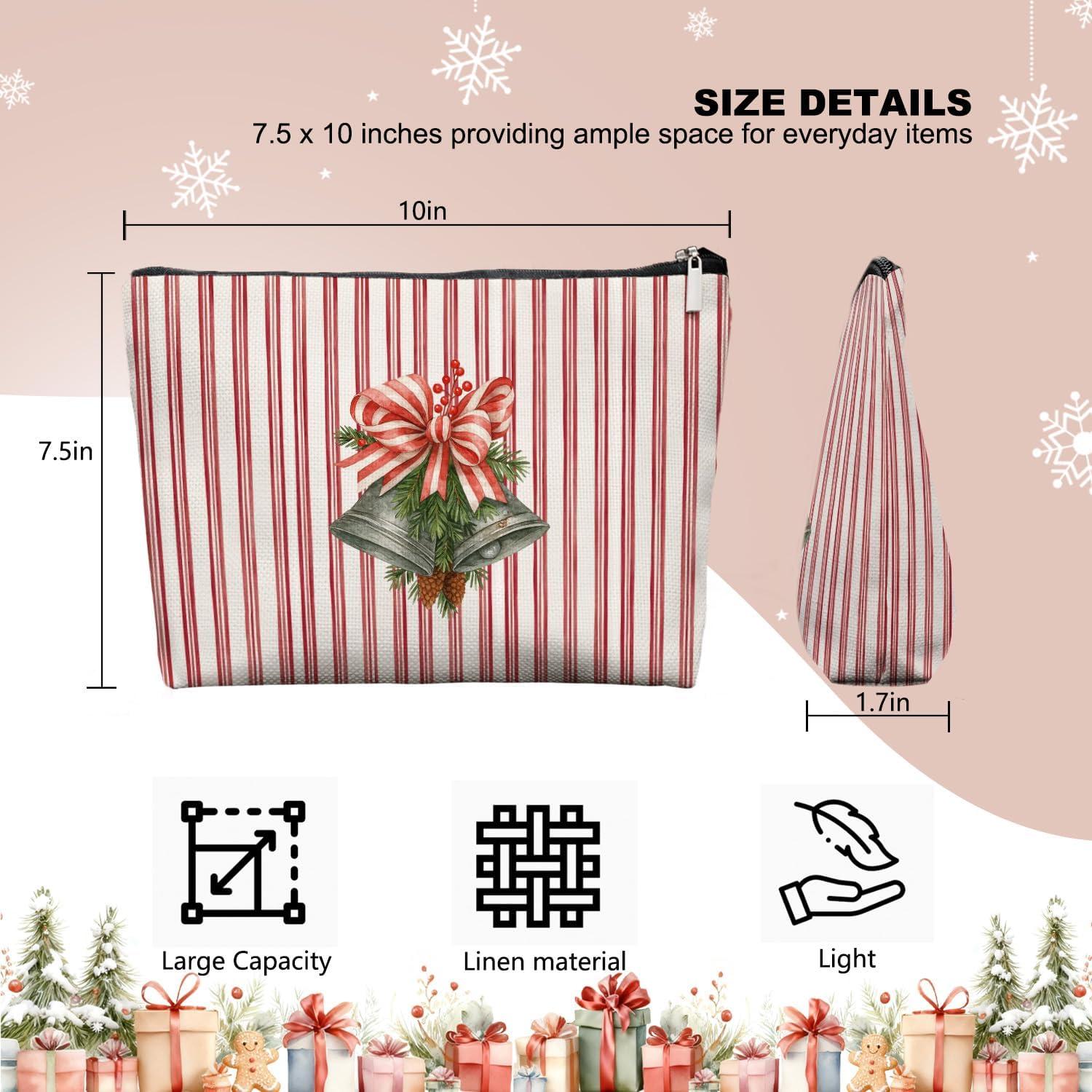 Bolsa de Maquillaje Navideña EKGJW con Campanas y Rayas