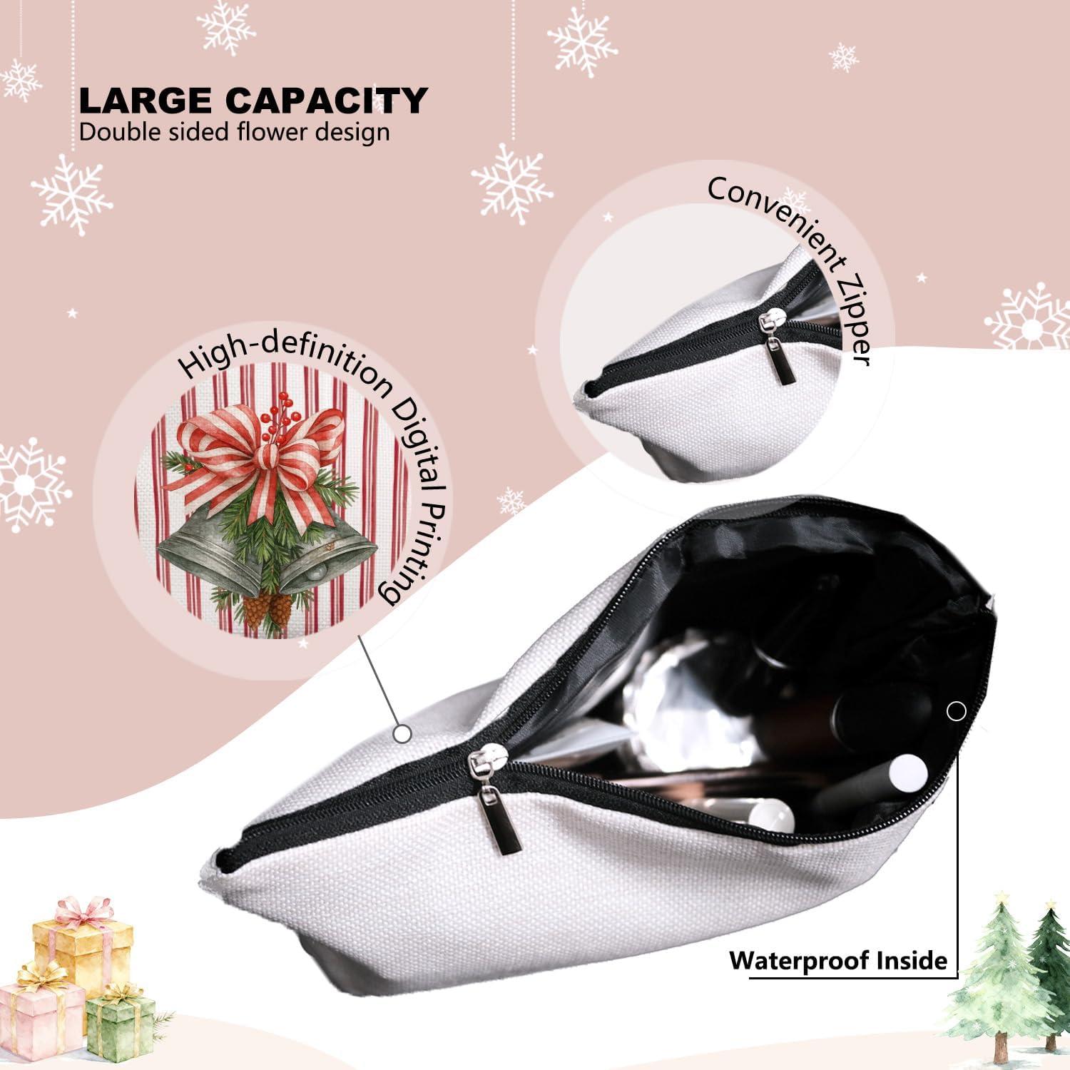 Bolsa de Maquillaje Navideña EKGJW con Campanas y Rayas