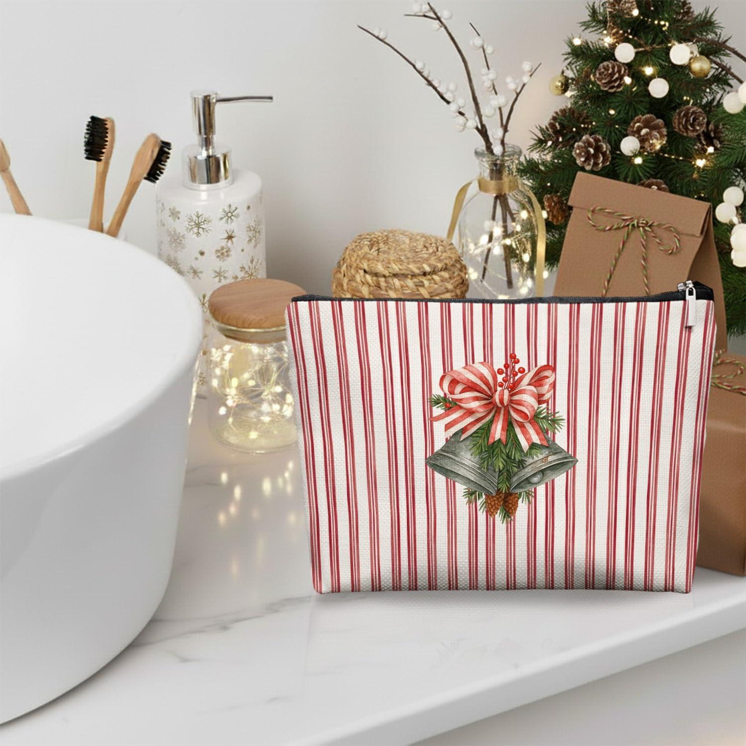 Bolsa de Maquillaje Navideña EKGJW con Campanas y Rayas