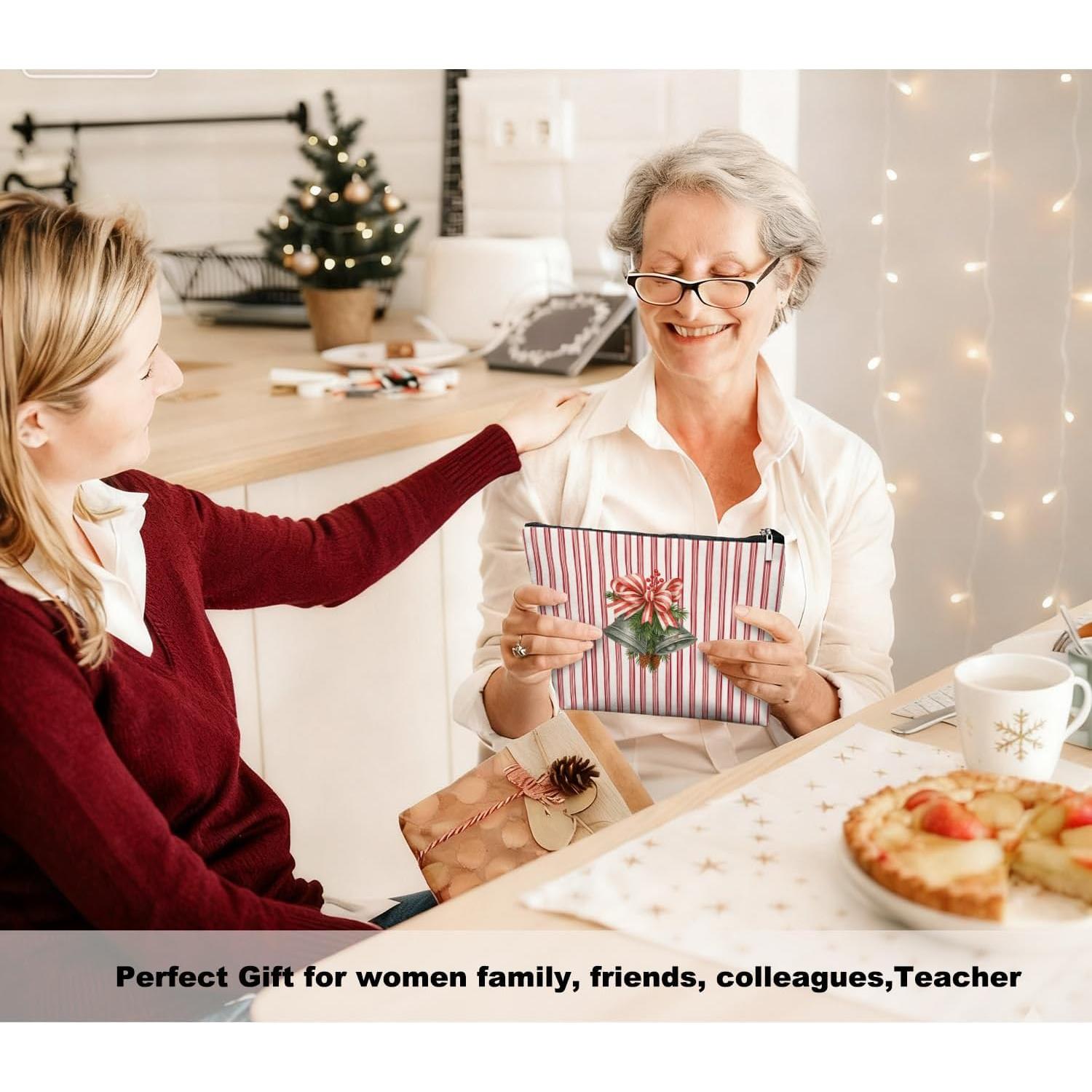 Bolsa de Maquillaje Navideña EKGJW con Campanas y Rayas