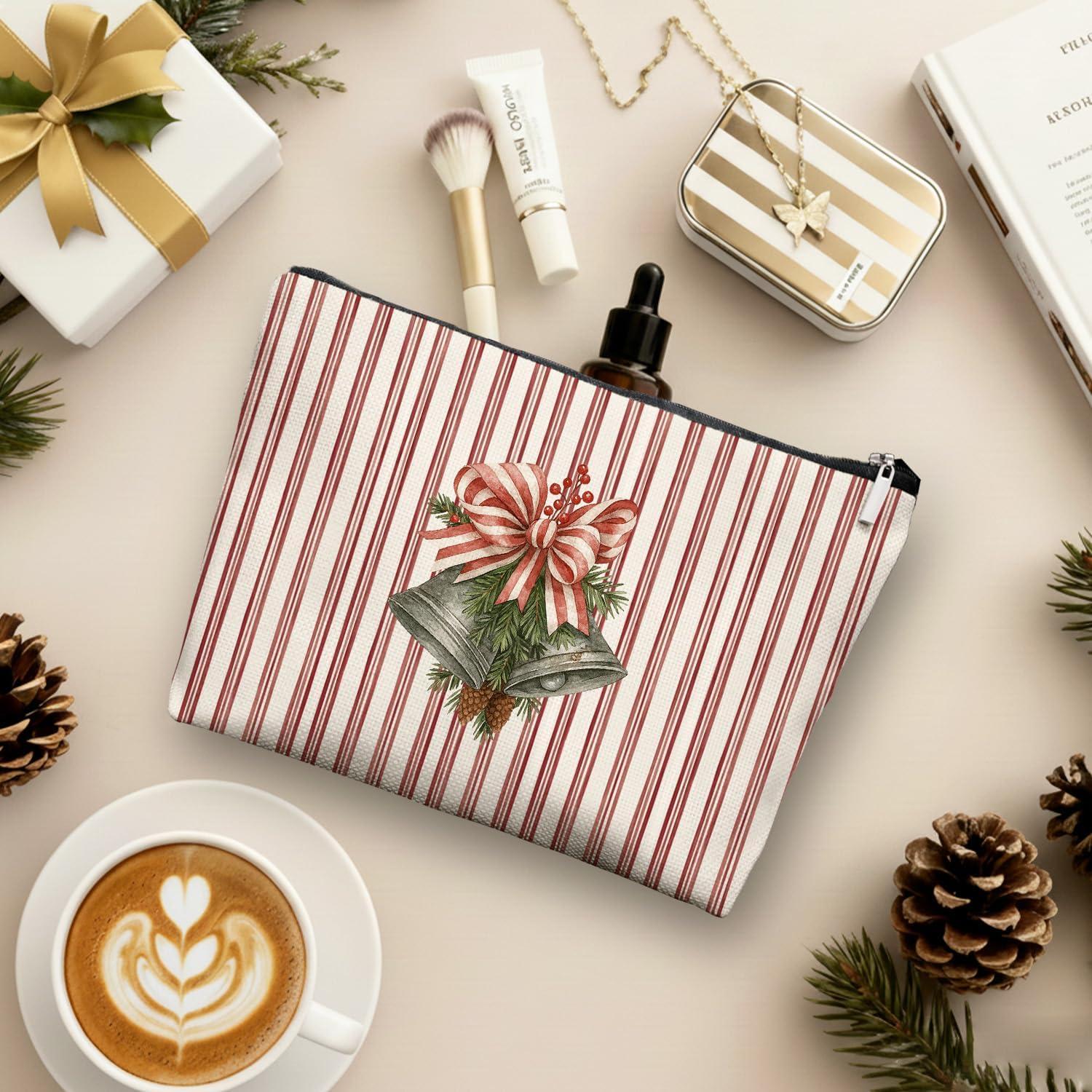 Bolsa de Maquillaje Navideña EKGJW con Campanas y Rayas