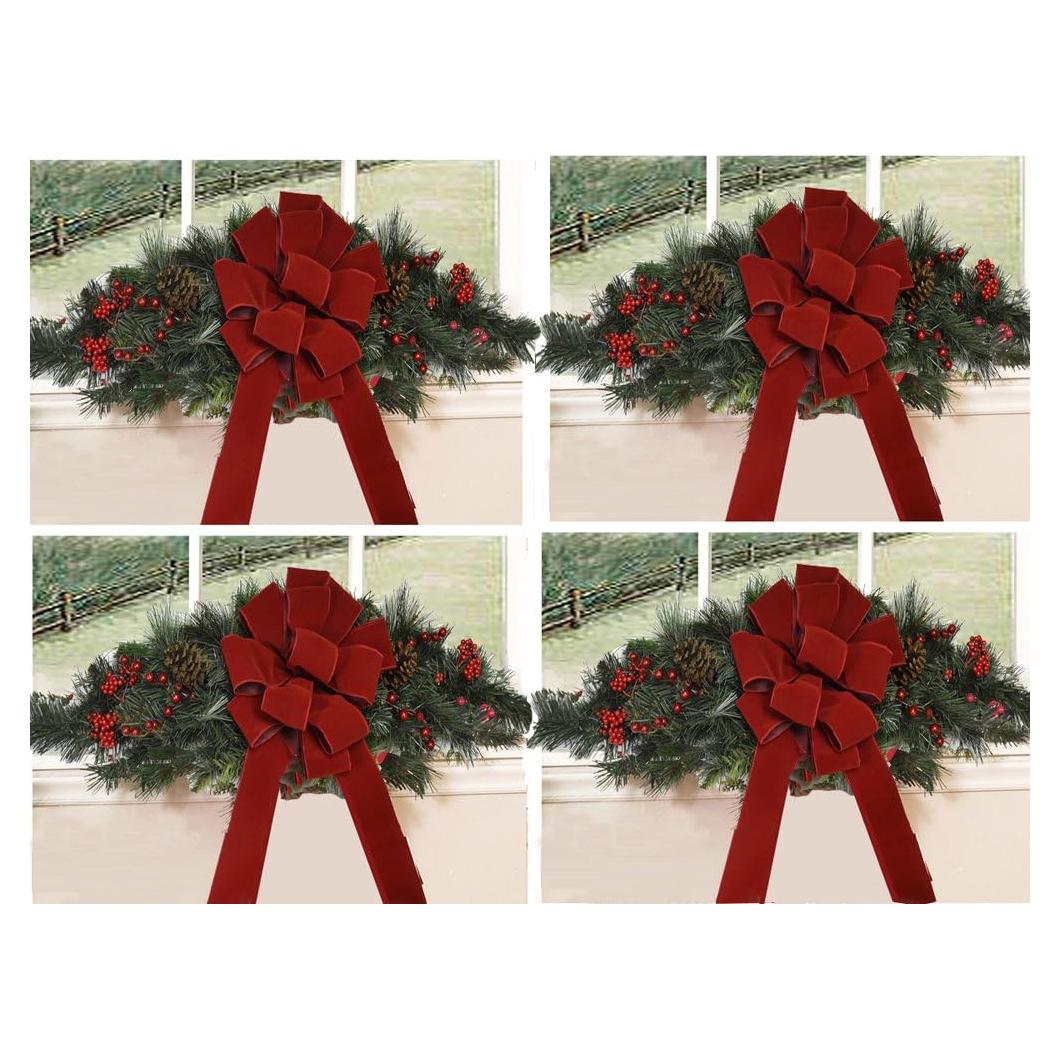 Juego de 4 Adornos de Ventana Navideños con Lazos Rojo CR1511