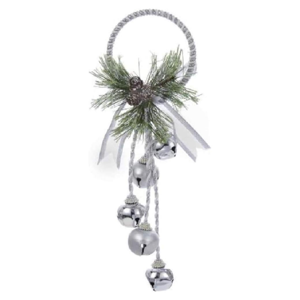 Campana de Metal Plateada y Blanca Kurt Adler J3635 33 cm