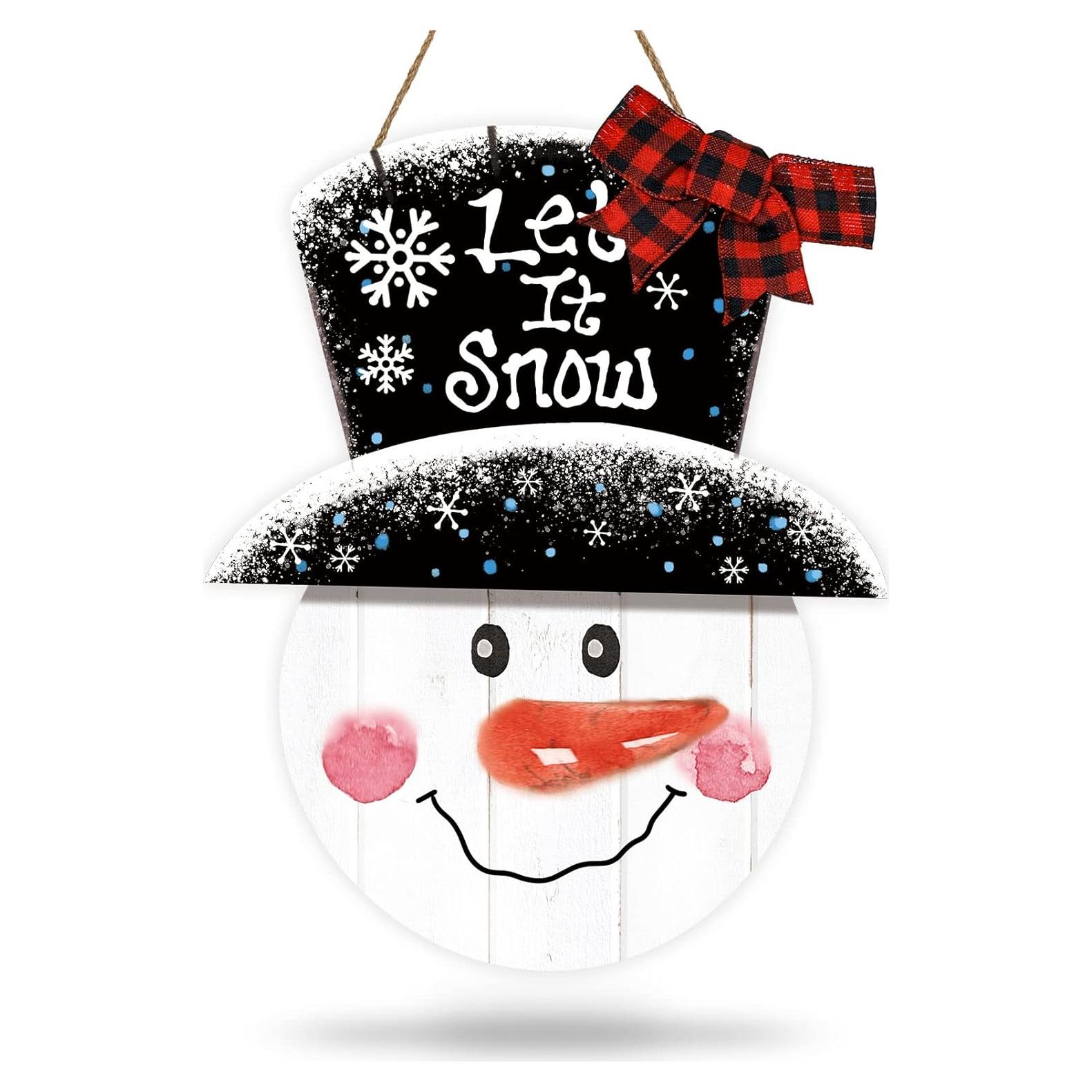 Cartel Colgante de Madera Muñeco de Nieve Whaline 36x29cm