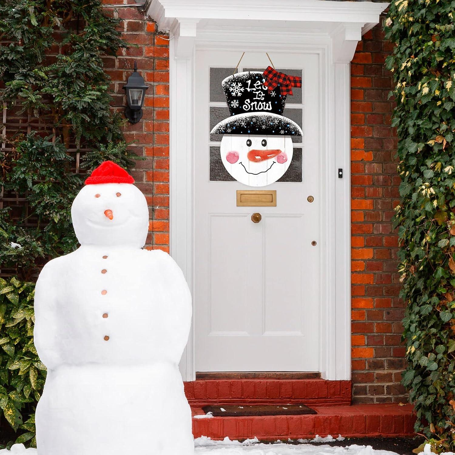 Cartel Colgante de Madera Muñeco de Nieve Whaline 36x29cm