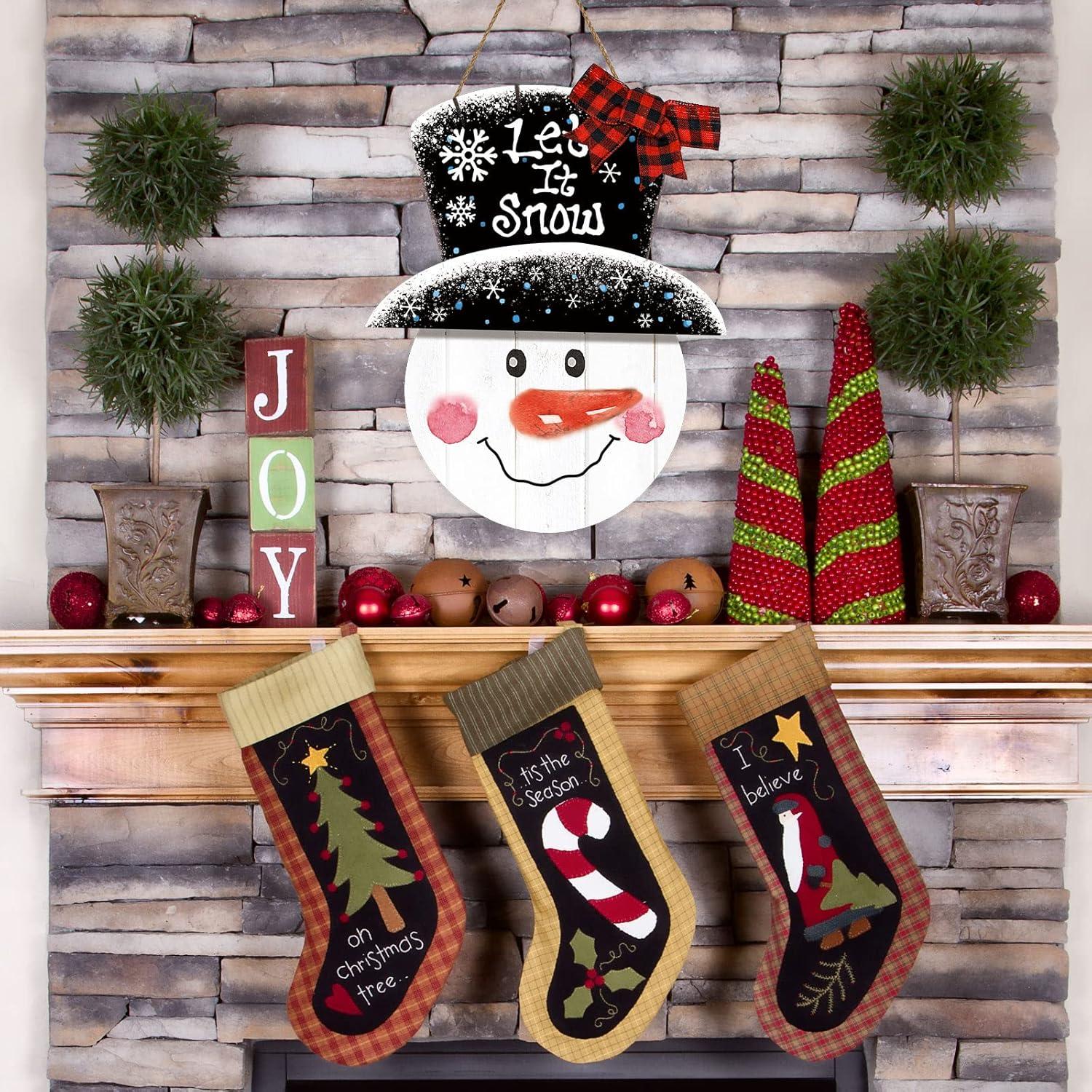 Cartel Colgante de Madera Muñeco de Nieve Whaline 36x29cm