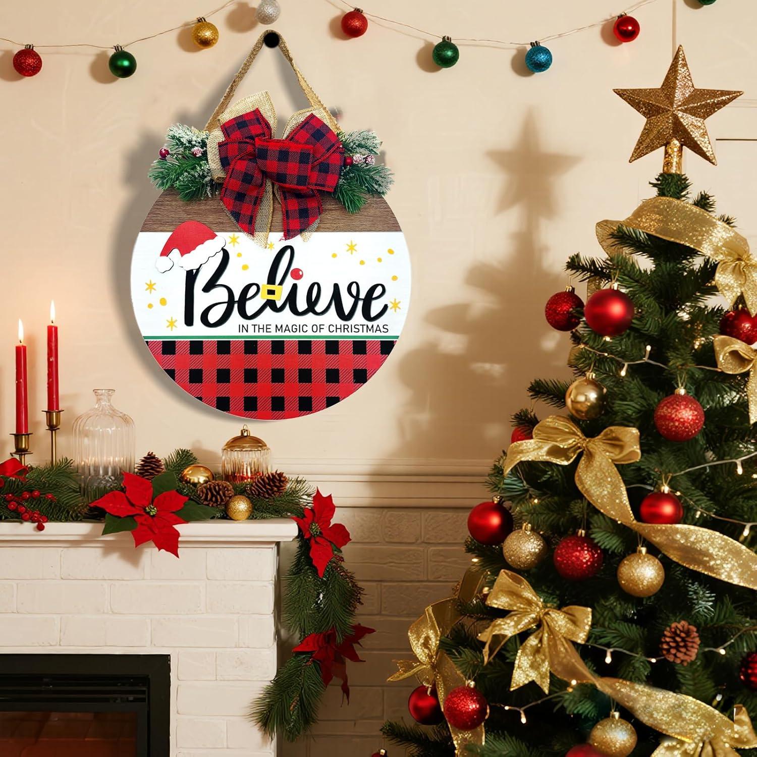 Cartel de Bienvenida de Madera DOUSUI 30x30 cm Feliz Navidad