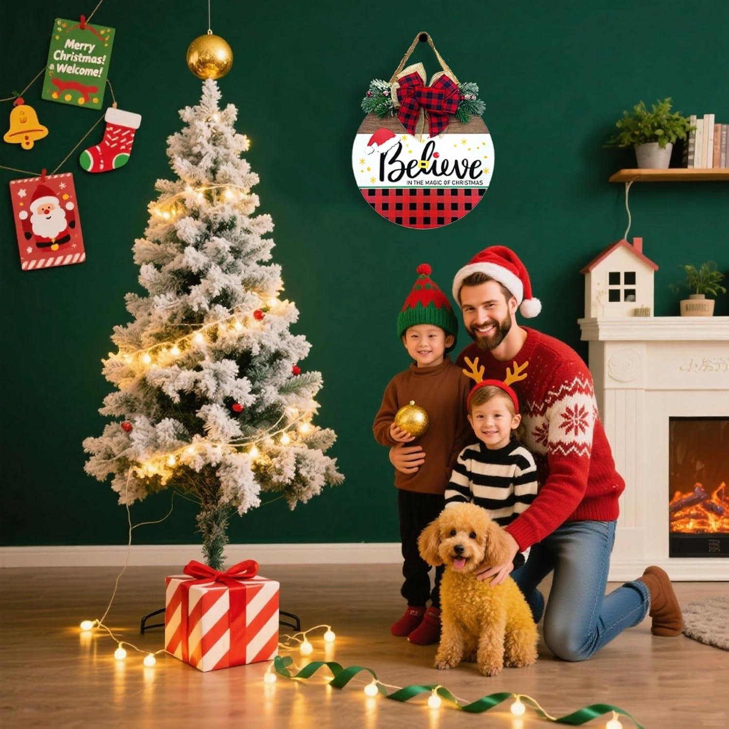 Cartel de Bienvenida de Madera DOUSUI 30x30 cm Feliz Navidad